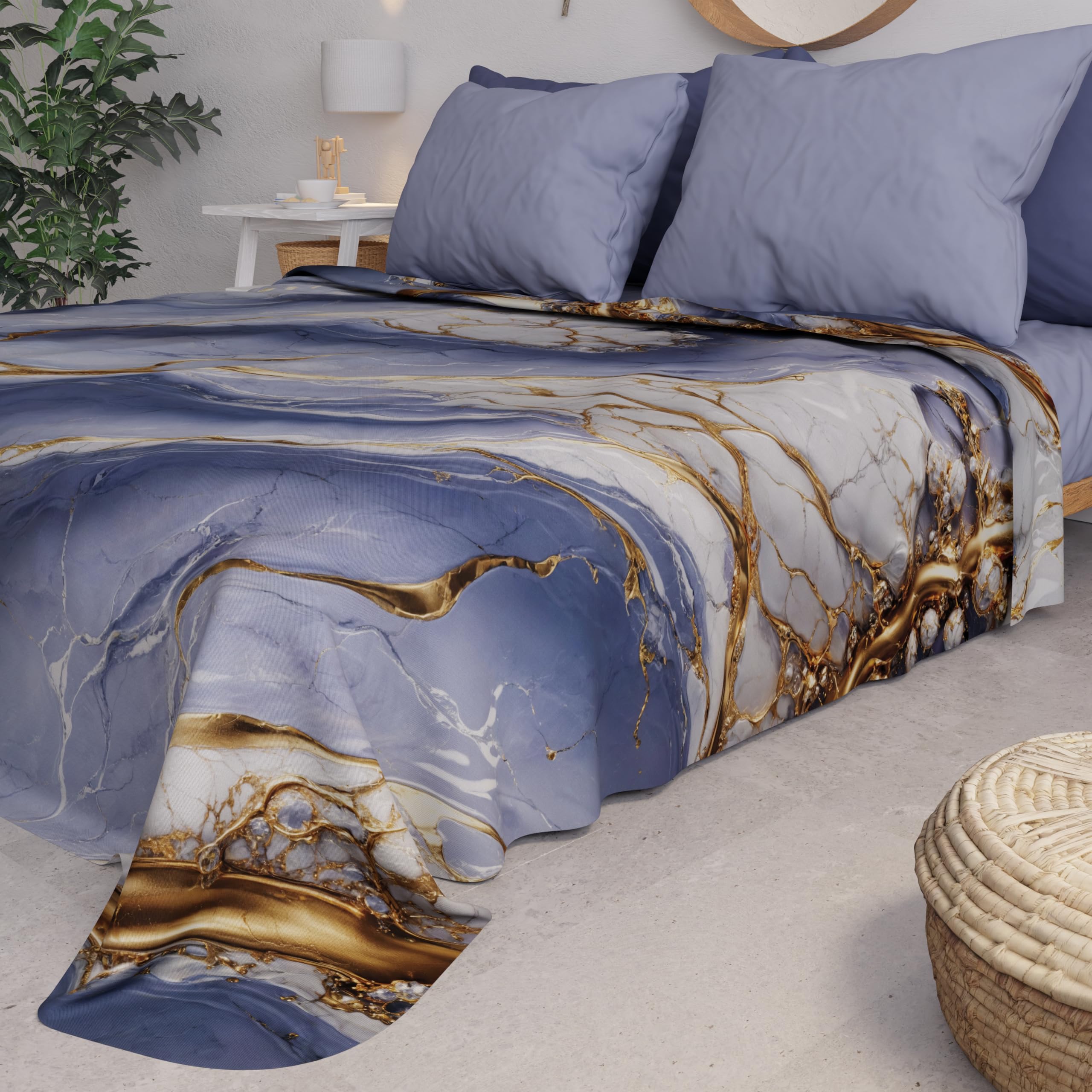 PETTI ARTIGIANI ITALIANI - Colcha Cama Matrimonial (260x260 cm) Microfibra, Primavera Verano, Colchas Bouti Modernas, Cubrecama Ligero Doble, Mármol Índigo 100% Made in Italy