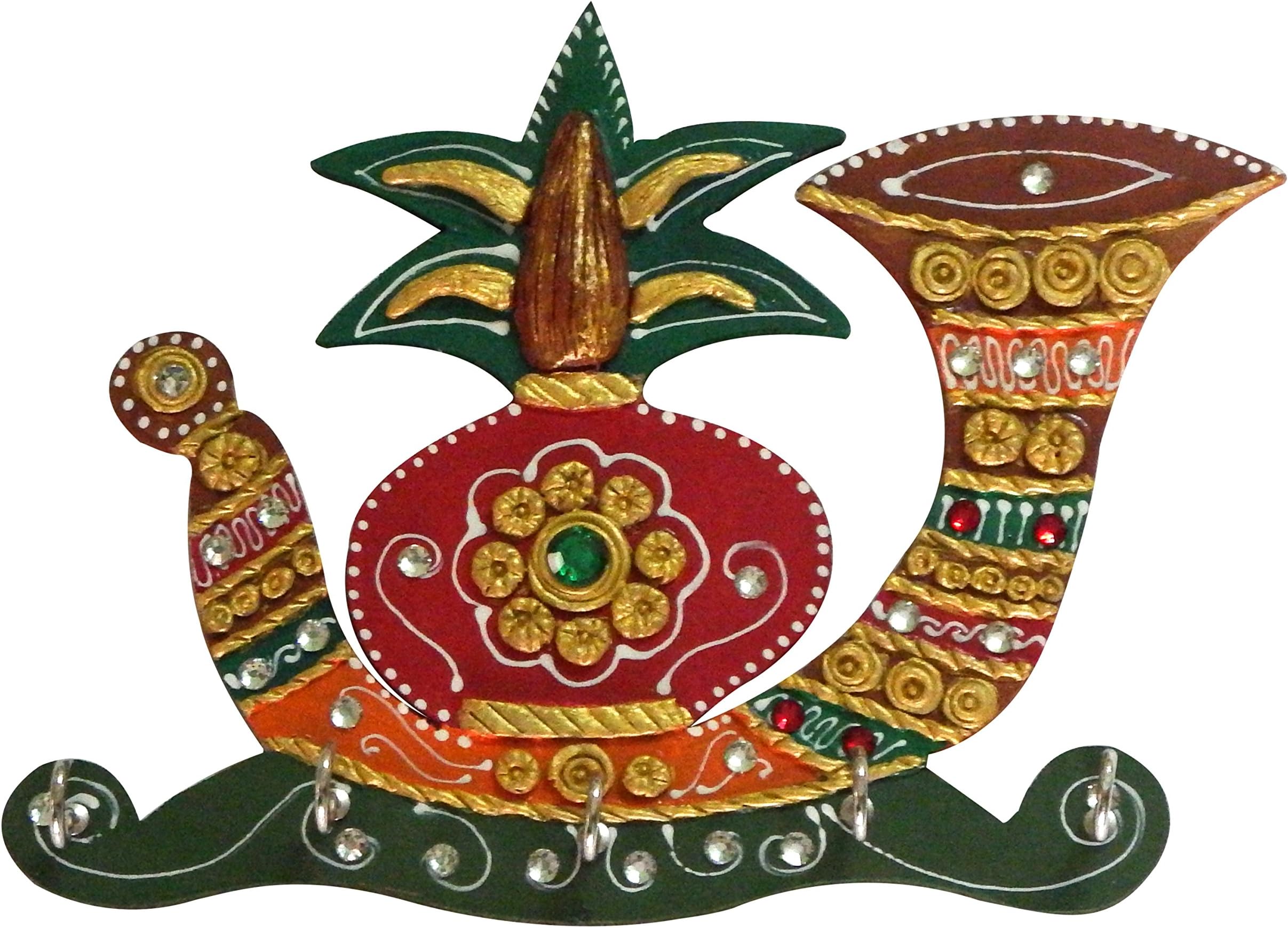 Craftszilla Hand Crafted Kalash Shehnai Wall Key Holder | Key Stand | Key Hanger | Handmade Wooden Key Organizer