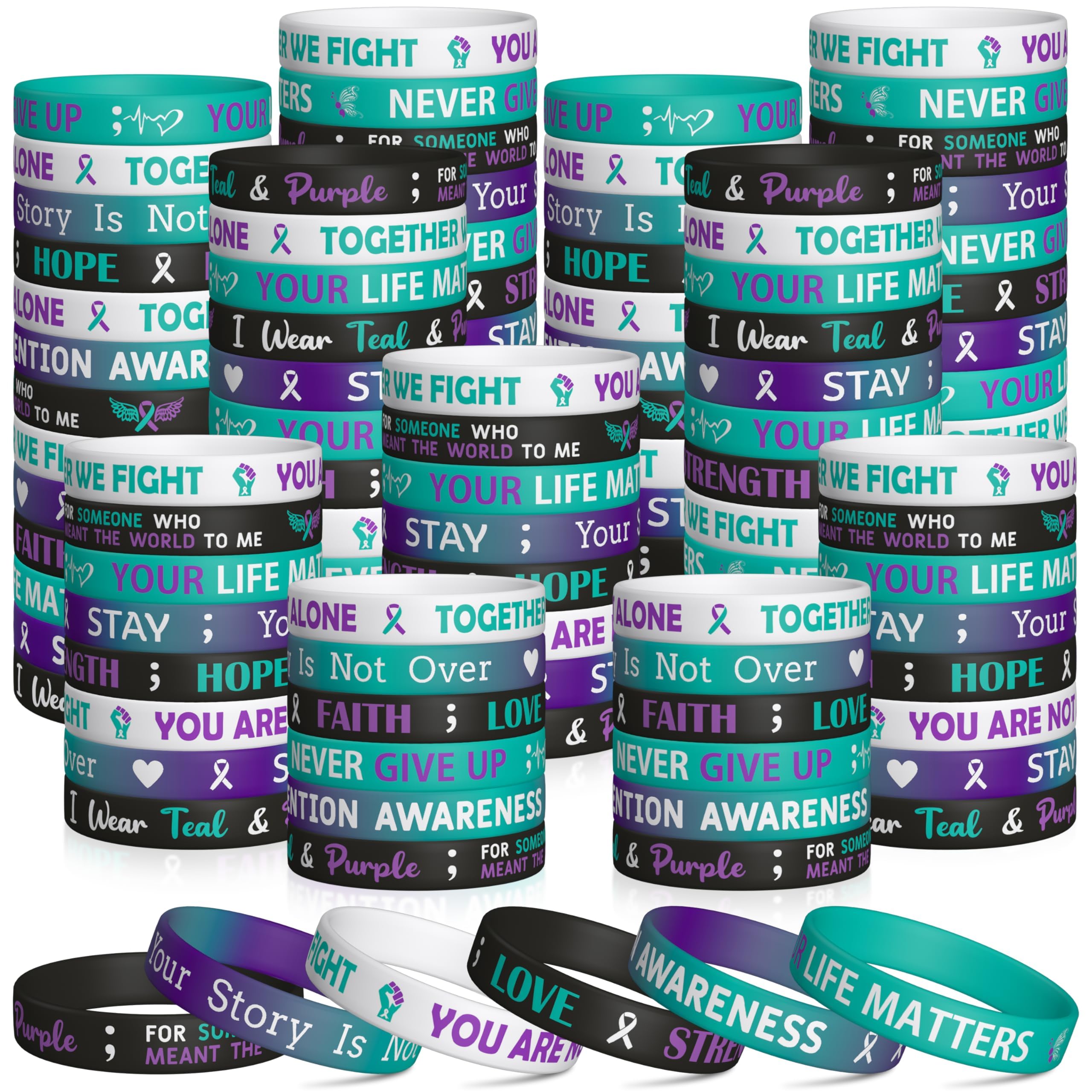 WATINC Suicide Awareness Silicone Bracelets Set, Suicide Prevention Awareness Pieces Ribbons Stretch Wristbands for Teen