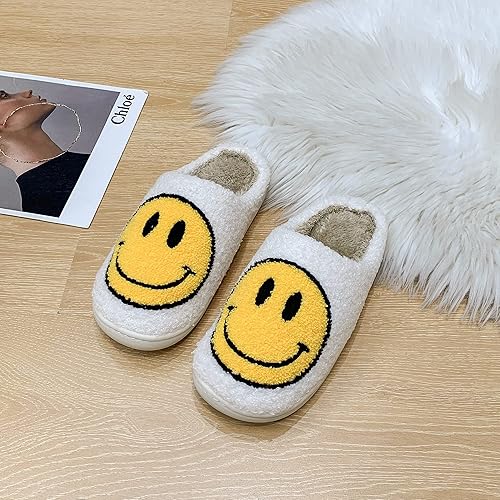 Miniatura 3 de PLMOKN Pantuflas para mujeres de interior y exterior, puntera abierta, mullidas, bonitas, con cara sonriente