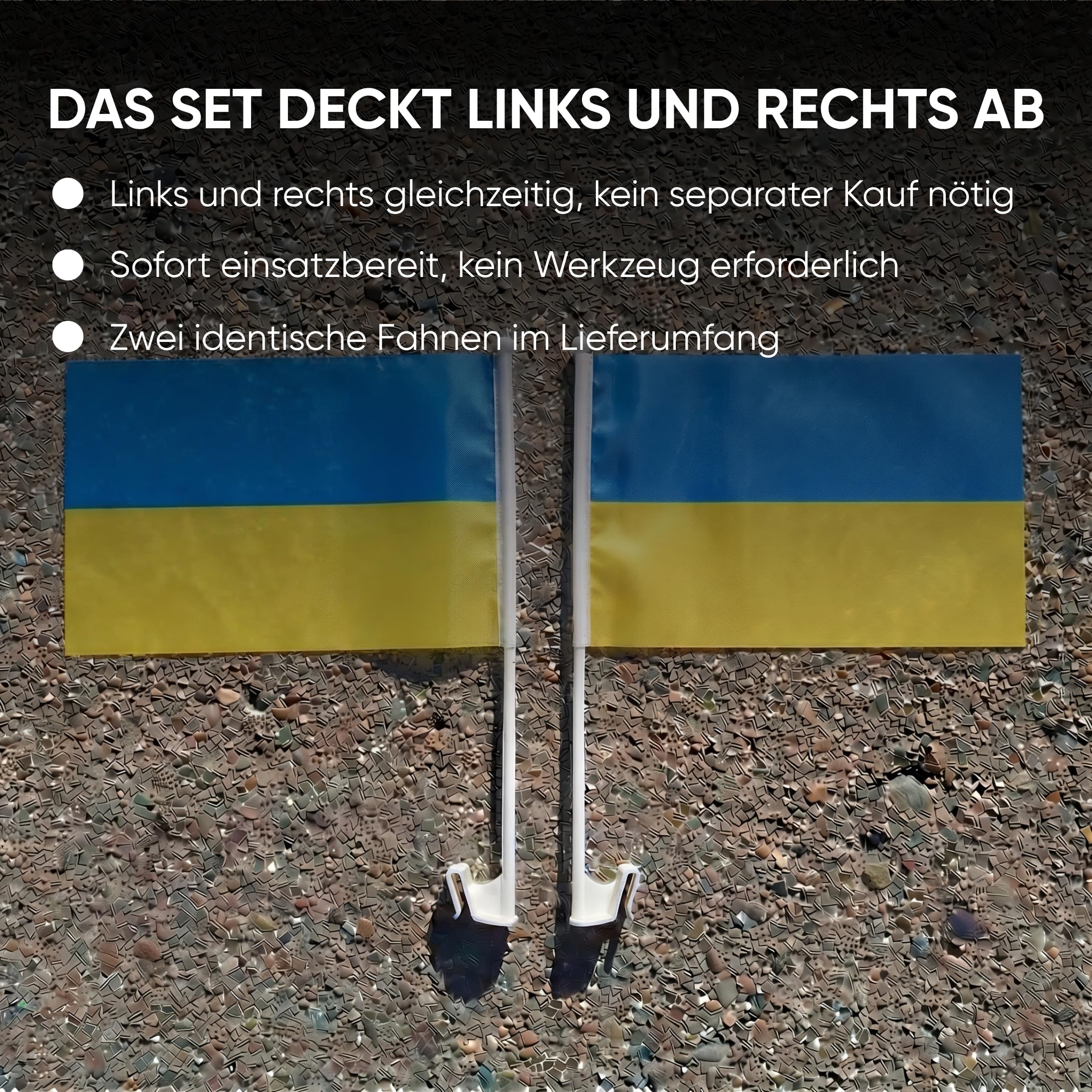 Auto Fahnen Ukraine Komplett Set - Motorhaubenfahne, 2 Autofahnen Fenster & 2 Außenspiegelfahnen, Fußball Fanartikel FZG für EM & WM, Ukrainische Flagge Fahrzeug Deko