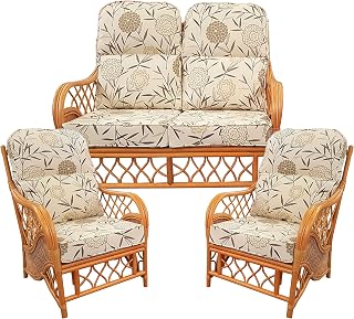 Replacement Cushions (Piped) for Conservatory Cane Furniture (CUSHIONS ONLY) (Jakarta Natural, 3 Piece Suite)