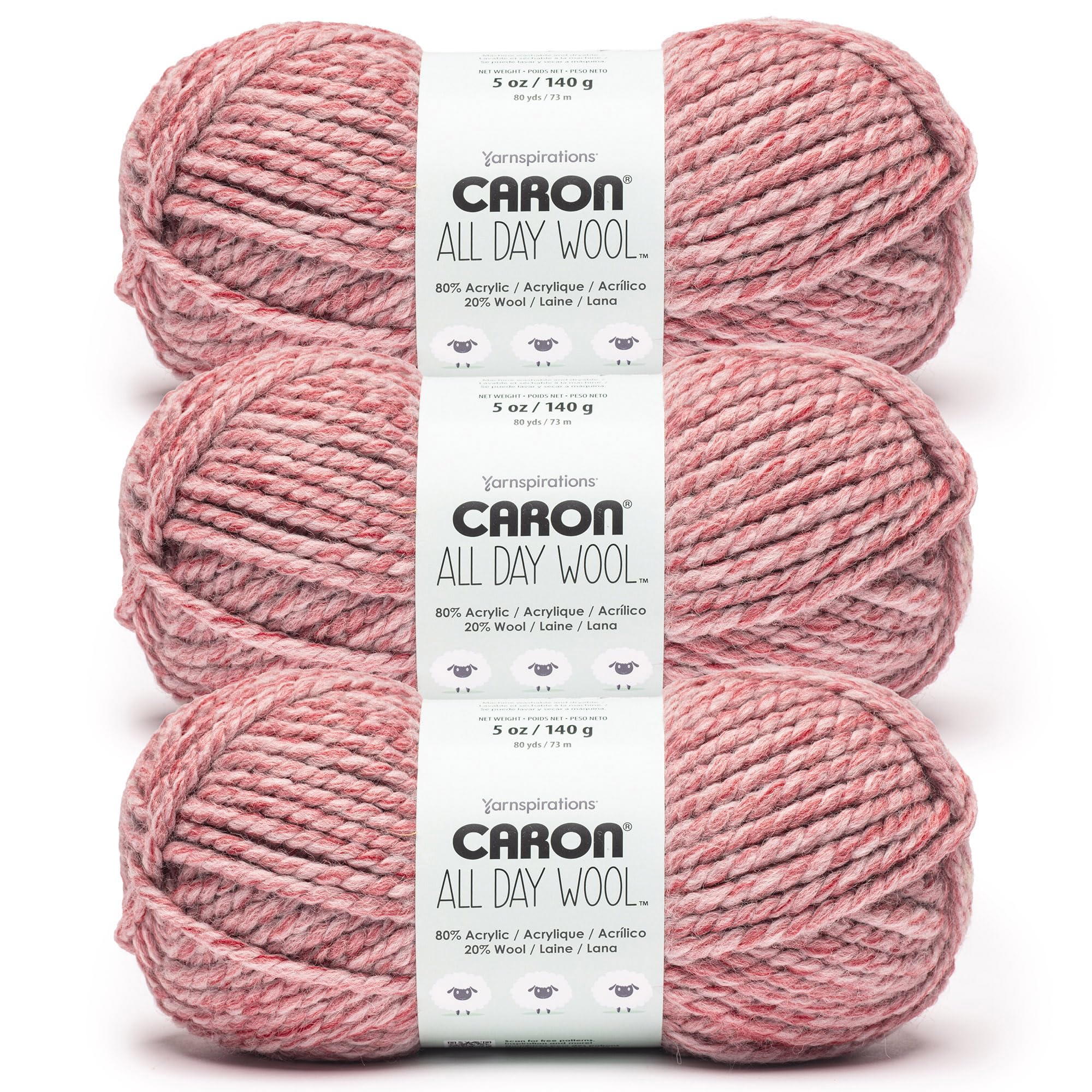Caron All Day Wool Rose Garden Yarn - 3 Pack of 170g/6oz - 80% Acrylic 20% Wool - # 6 Super Bulky - 108 Yards - Knitting/Crochet