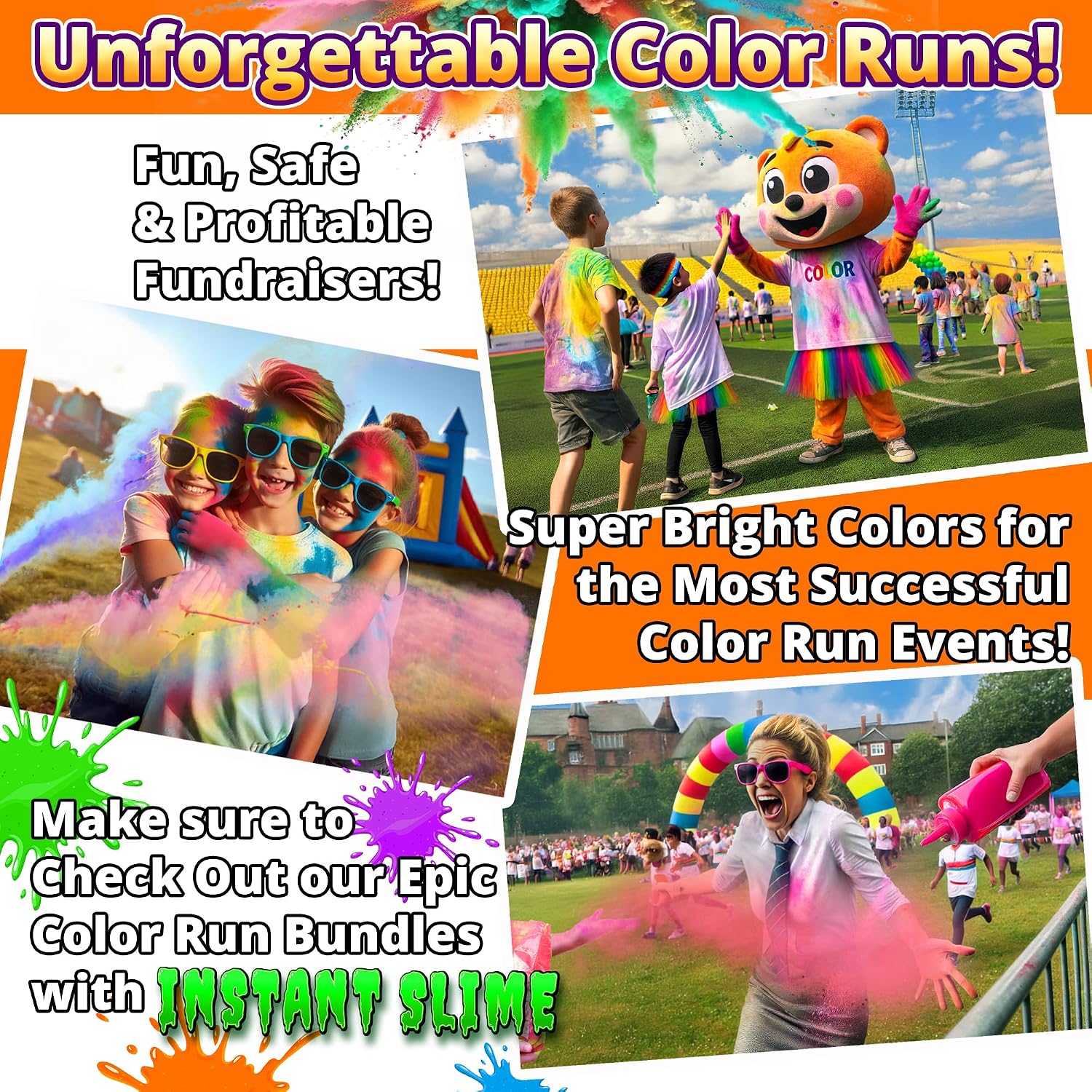 PARTY GOAT Color Run Powder Bulk - 6 lbs Orange Non Toxic Holi Powder for Color Wars, Fun Runs, Festivals, Photoshoots, Summer Camps, Fundraisers & Colored Outdoor Events