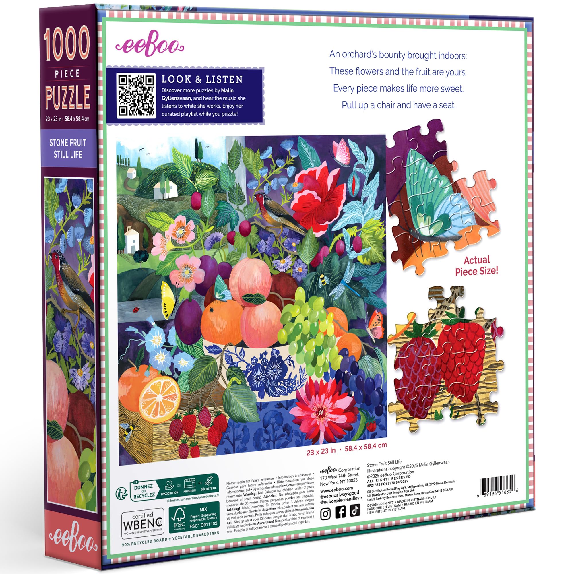 Puzzle Eeboo 1000 Pièces Spring Bouquet - 58.5x58.5 Cm - Illustration Fleurs Et Oiseaux