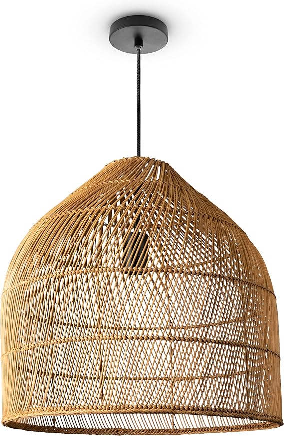 Paco Home Paco Home Hanglamp Woonkamer Boho Rieten Lamp Pendellamp Rotan Korf Lamp Eetkamer Armatuur Papier E27, Soort lamp:Hanglamp - Type 1, Kleur:Beige (Ø44 cm)