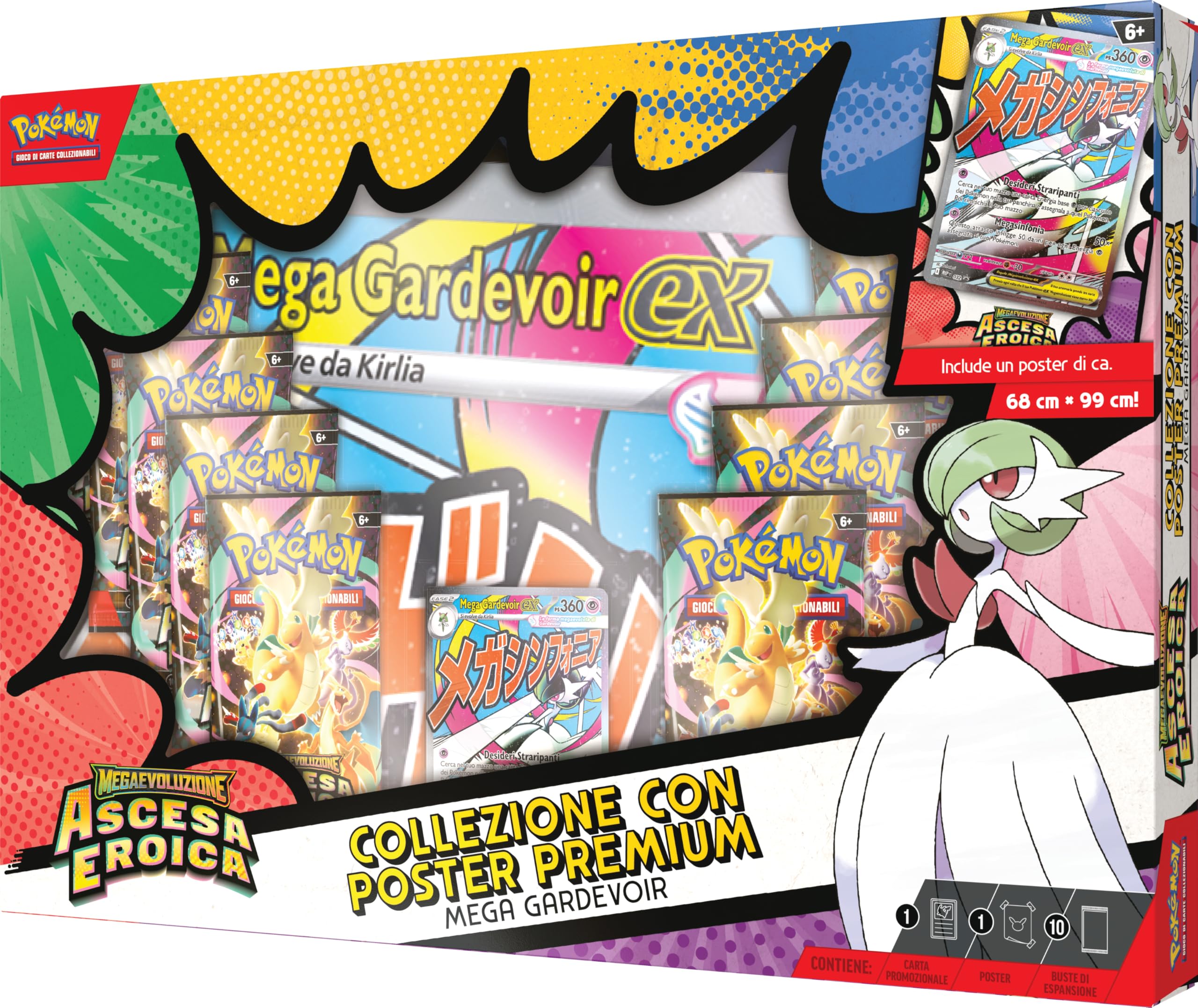 Pokémon: collezione con poster premium Mega Gardevoir dell’espansione Megaevoluzione - Ascesa Eroica del GCC Pokémon (1 carta promozionale olografica, 1 poster fronte-retro e 10 buste di espansione)