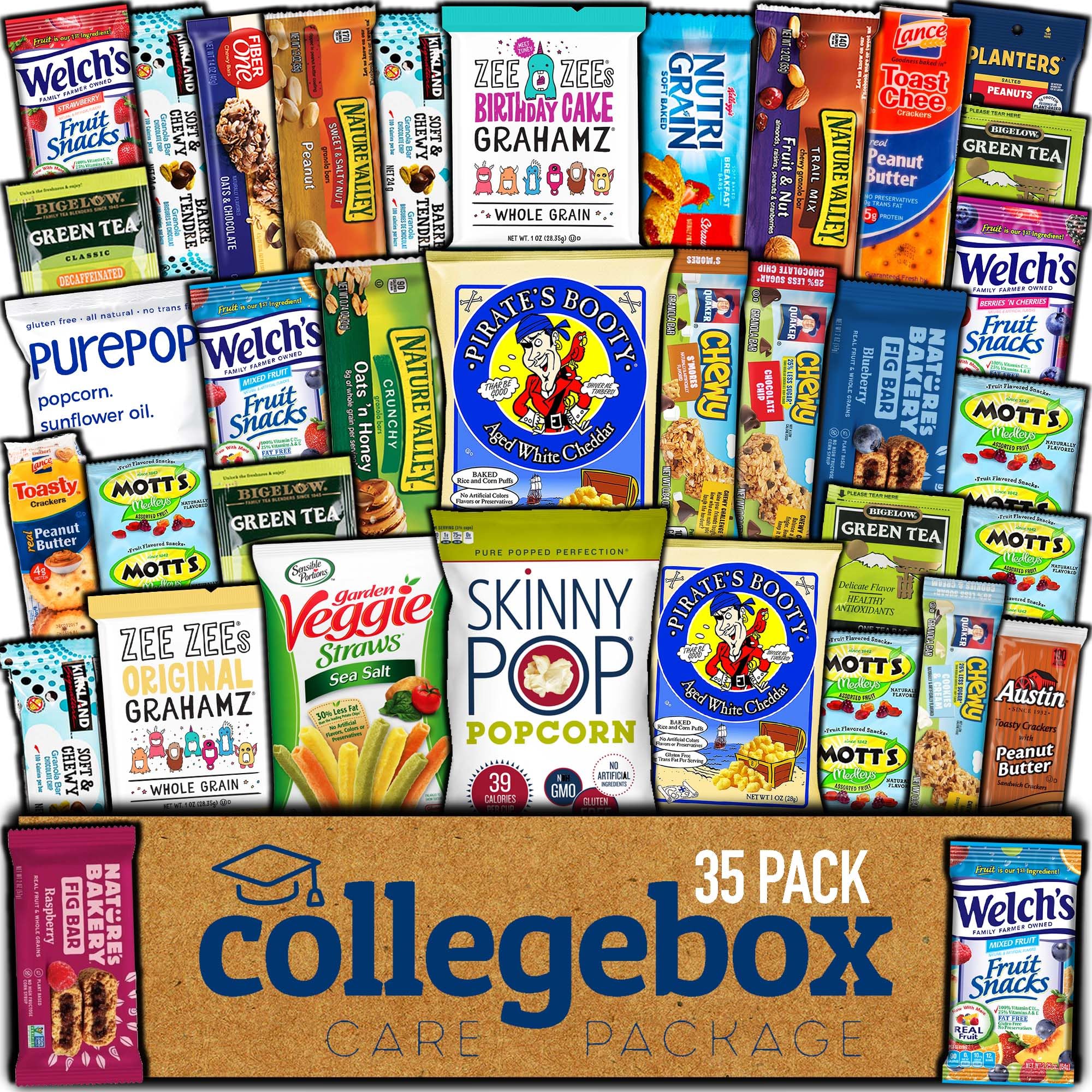 COLLEGEBOX Healthy Snack Box (35 Count) Christmas Variety Pack Care Package Gift Basket Kid Men Women Adult Nuts Health Nutrition Assortment College