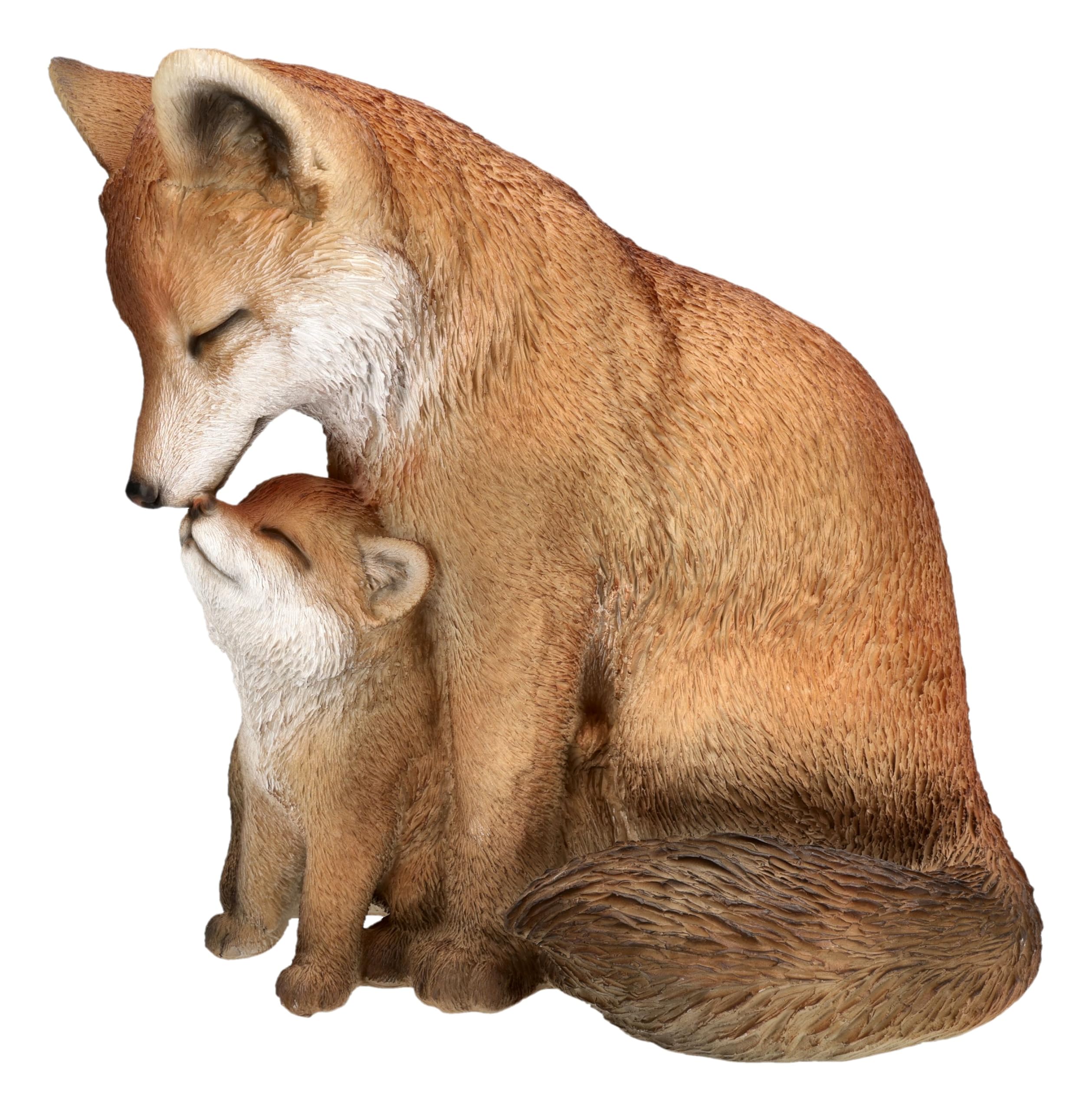 Figuren Shop GmbH Figurine de jardin renard avec bébé 23,5 cm – Famille de renard assis en polyrésine, peinte à la main et résistante aux intempéries – Figurine de renard pour parterre, terrasse et