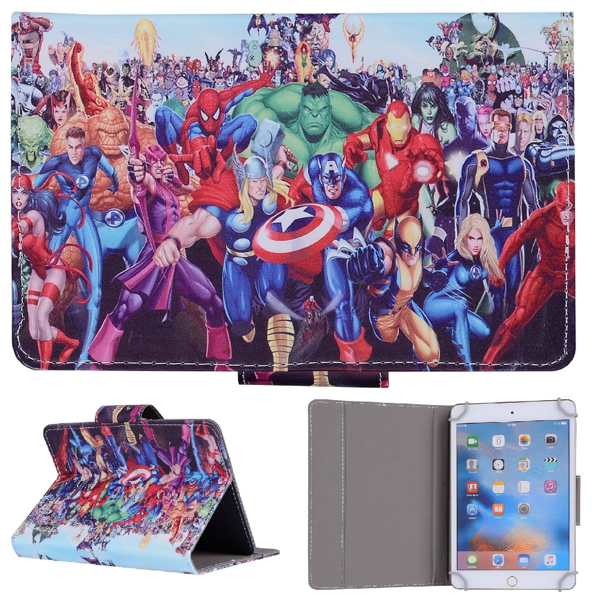 10 inch Flip Case Compatible with Notepad K10/Max10 Tablet, Protective Cover with Shoulder Strap for ZONKO 10.1,Hoozo 10,Winsing 10,Lectrus 10.1 inch Tablet (Marvel Avengers Union)