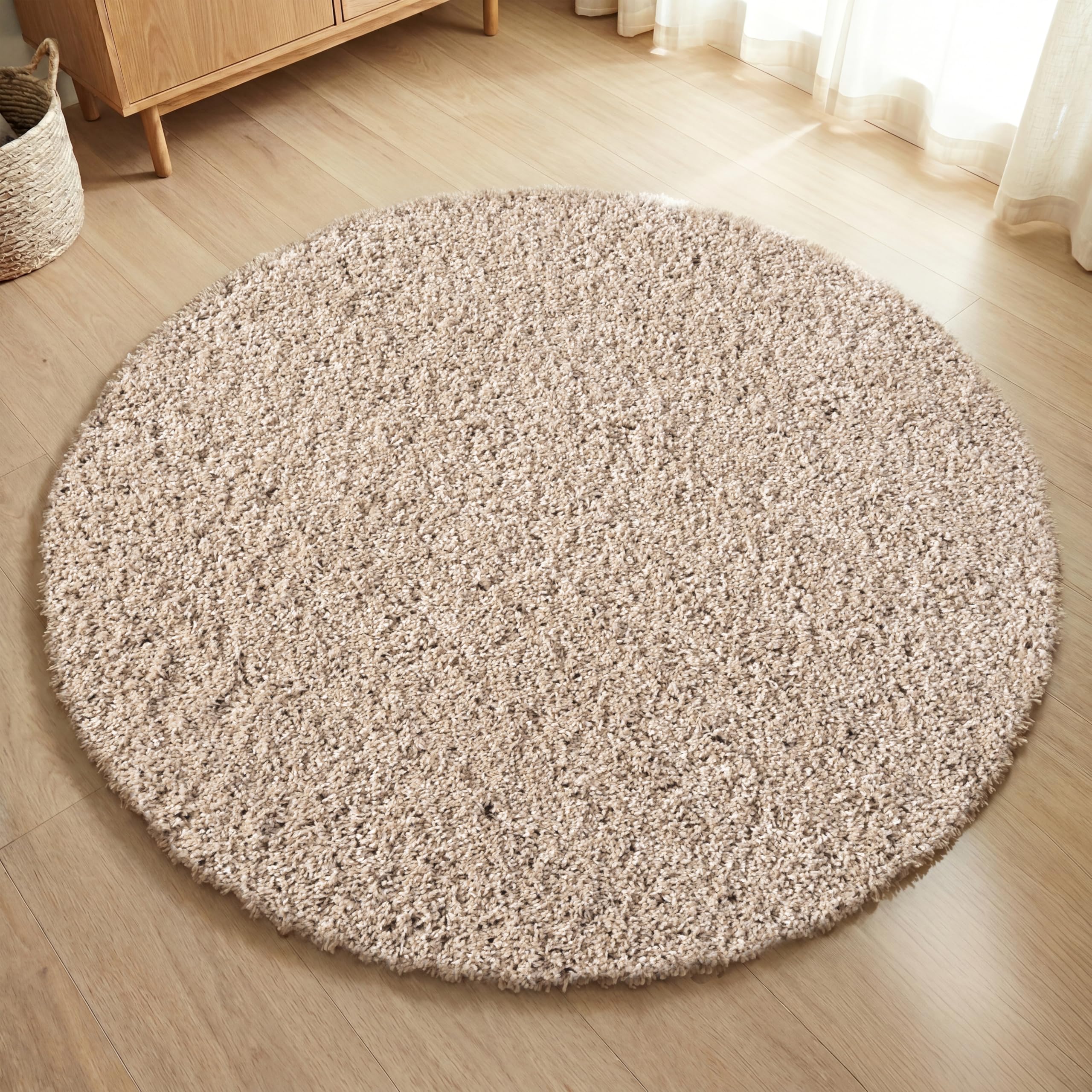 Ruglenza Round Shaggy Rug 120x120 cm Light Beige - Fluffy Circle Rug, Ultra Thick 45mm Deep Pile, OEKO-TEX Certified, Soft Round Shaggy Carpet with Jute Backing for Living Room & Bedroom