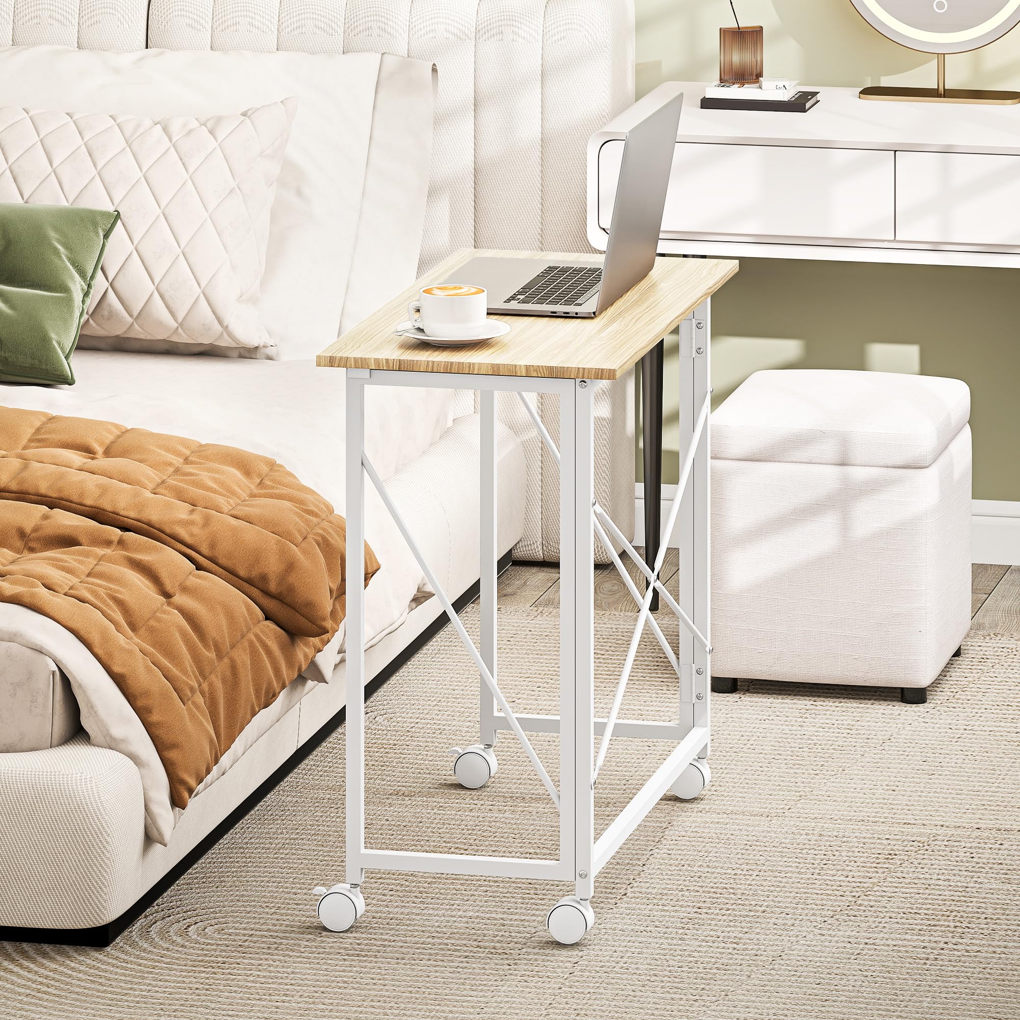 HOMCOM Escritorio Plegable con Ruedas Compacta Casa 80x40x75 cm Natural | Mesa Escritorio Compacta, Mesa de Ordenador Portátil, para Oficina, Espacios Pequeños