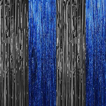 Blue and Black Foil Curtains for Birthday-Wedding-Anniversary-Bright to Be-Baby Shower-Girls Gang Party-Bachelor Party (Pack of 4) 6ftx3ft Each