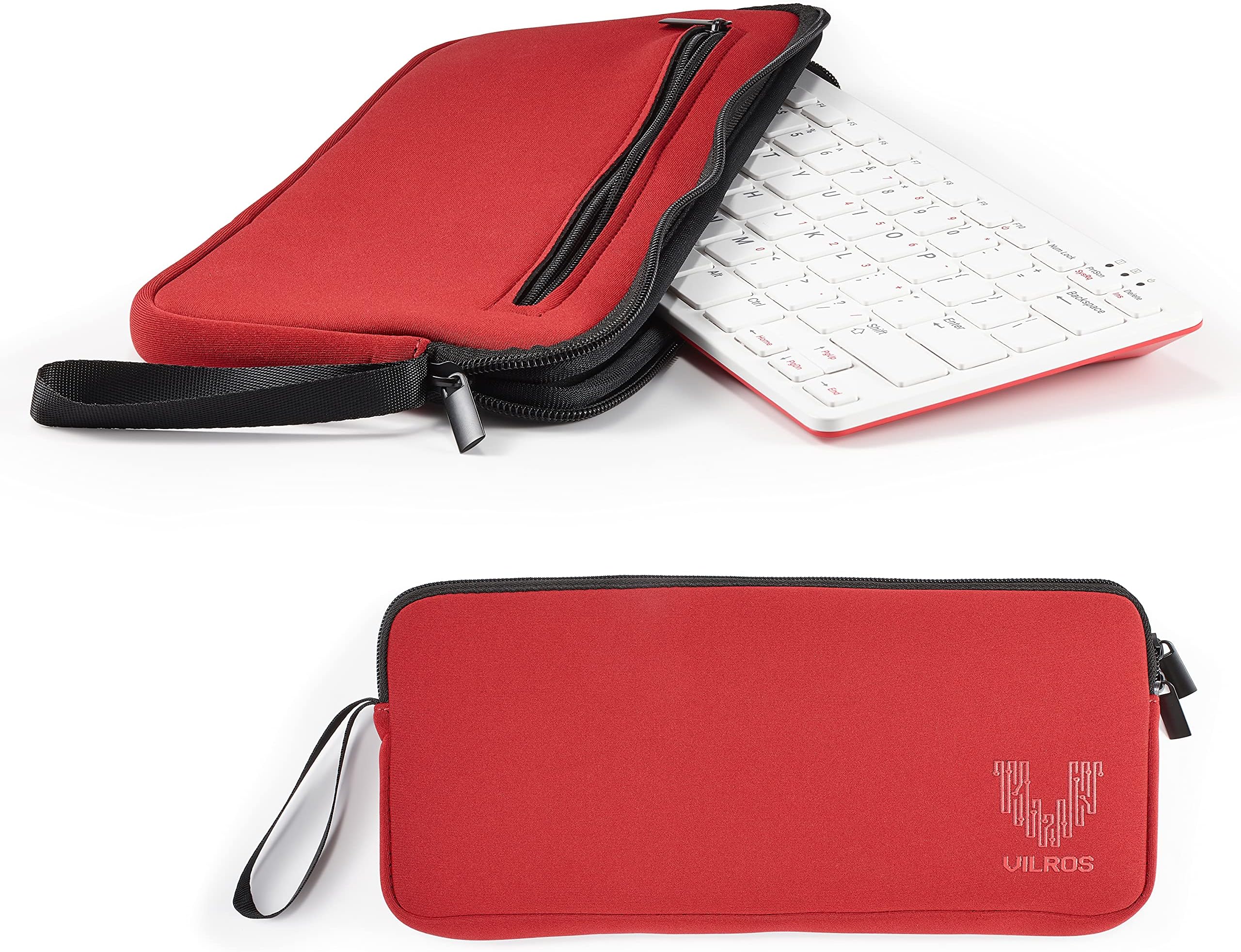 Vilros Neoprene Case/Sleeve for Raspberry Pi 400/500 with Accessory Storage Pocket (Red)