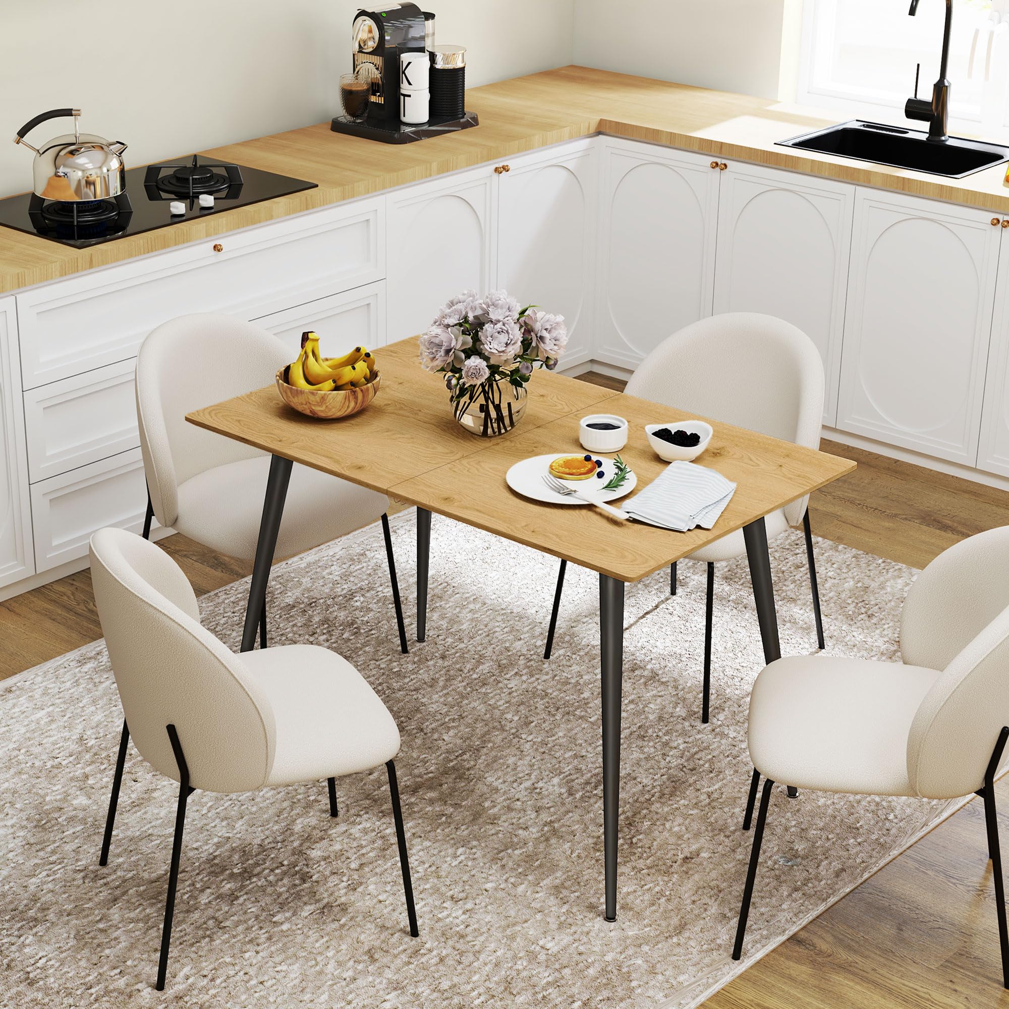 HOMCOM Esstisch ausziehbar rechteckig Küchentisch für 6-8 Personen mit Holzoptik, Schiebeschienen und Verriegelungen Esszimmertisch, Naturholz, 120-160 cm