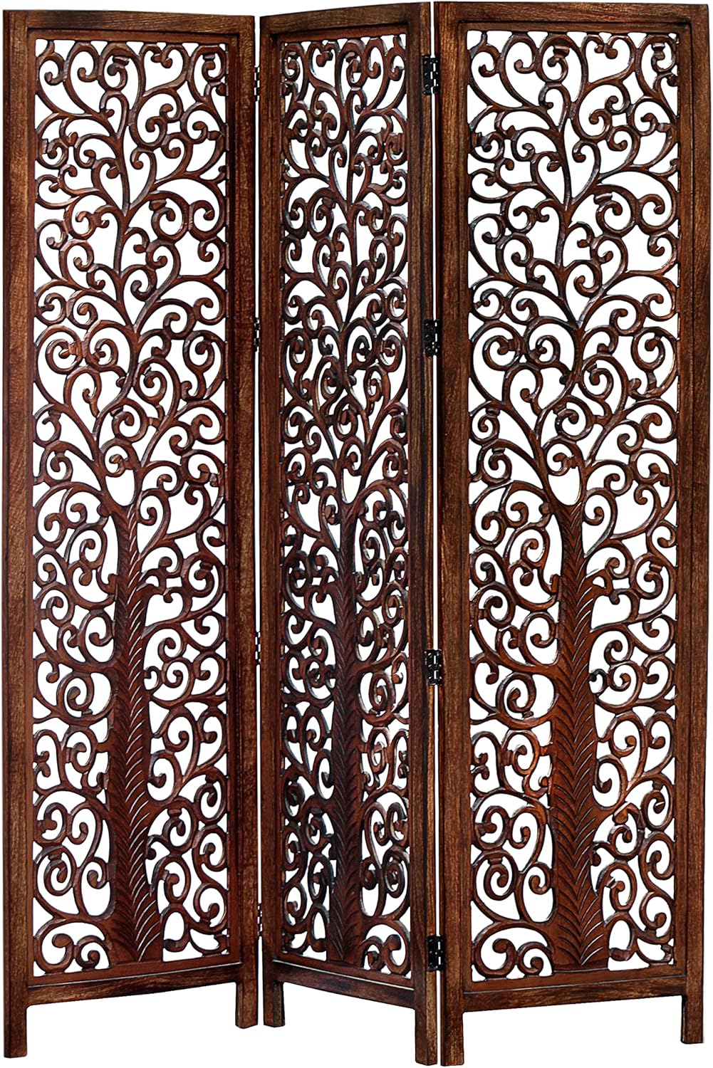 Room Divider Wood Floor Screen - Arbor Tree Antique Brown - Handcrafted 60 x 72 Three Folding Panel Partition - Free Standing Portable Reversible Small Space Privacy Decorative Screen - COTTON CRAFT