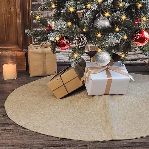 Christmas Tree Skirt, 36 inches Small Double-Layer Burlap Plain Tree