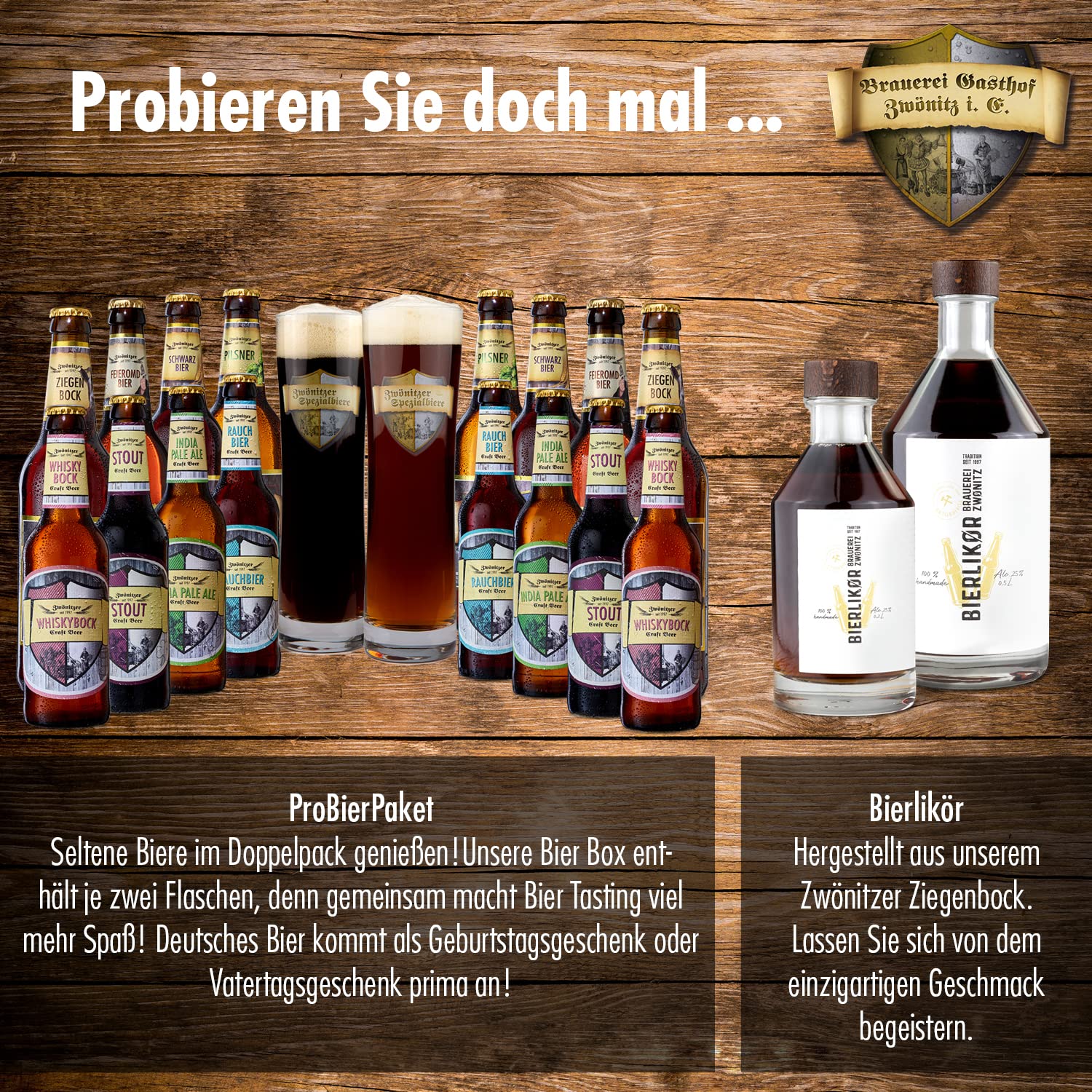 Brauerei Zwönitz Männerhandtasche Bier Set mit 8 Bierflaschen - Bier-Paket Vatertagsgeschenk - Männer Handtasche - Biermännerhandtasche mit 8 × 0,5 l Flaschen
