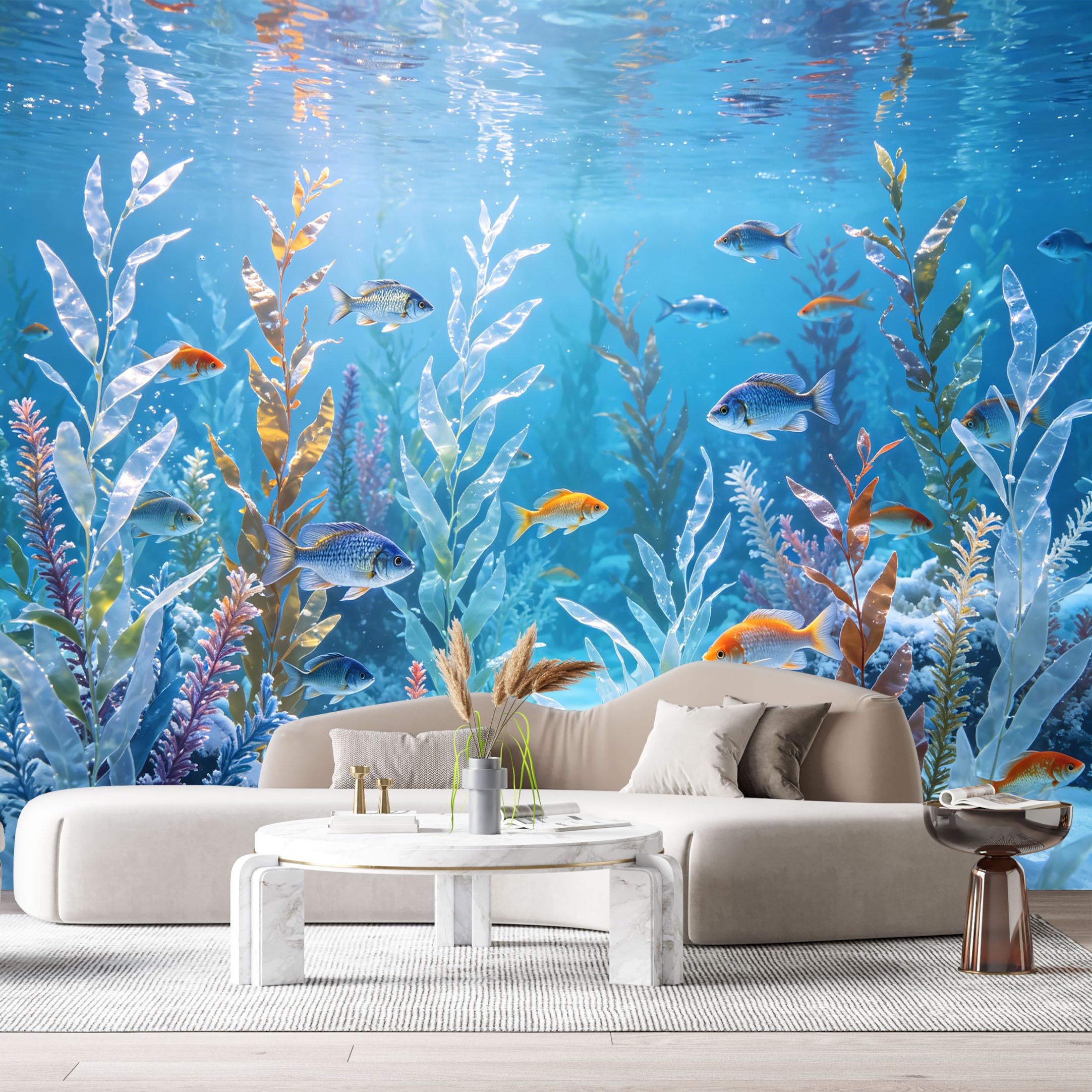 Custom Size Wall Murals Ocean Marine Watercolor Fish Coral Reef SelfAdhesiveWall Fabric Removable Wallpaper Wall Decor for Living Room Bedroom Bathroom