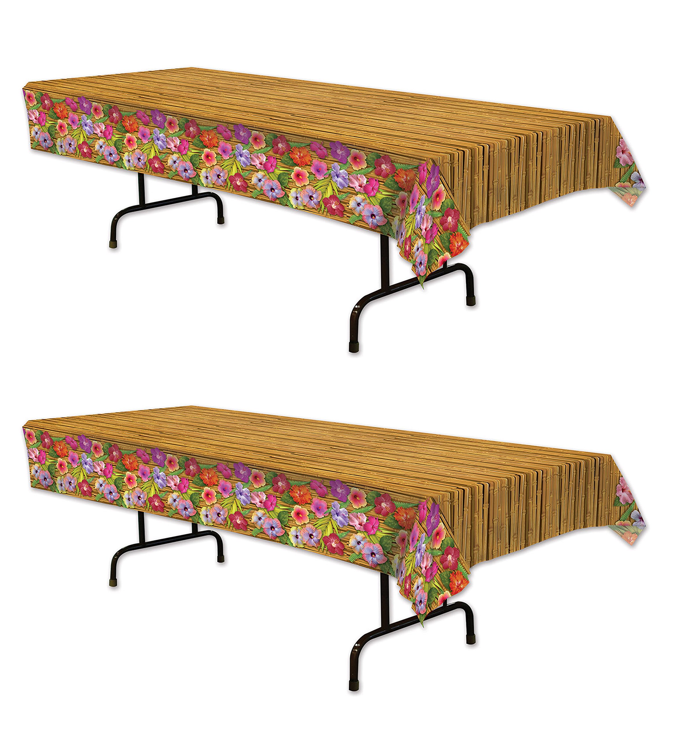 Beistle Luau Tablecovers – 2-Pack Tropical Hibiscus Print Plastic Tablecloths for Hawaiian Parties, Summer Events, Island and Beach-Themed Celebrations, Rectangular 54" x 108"