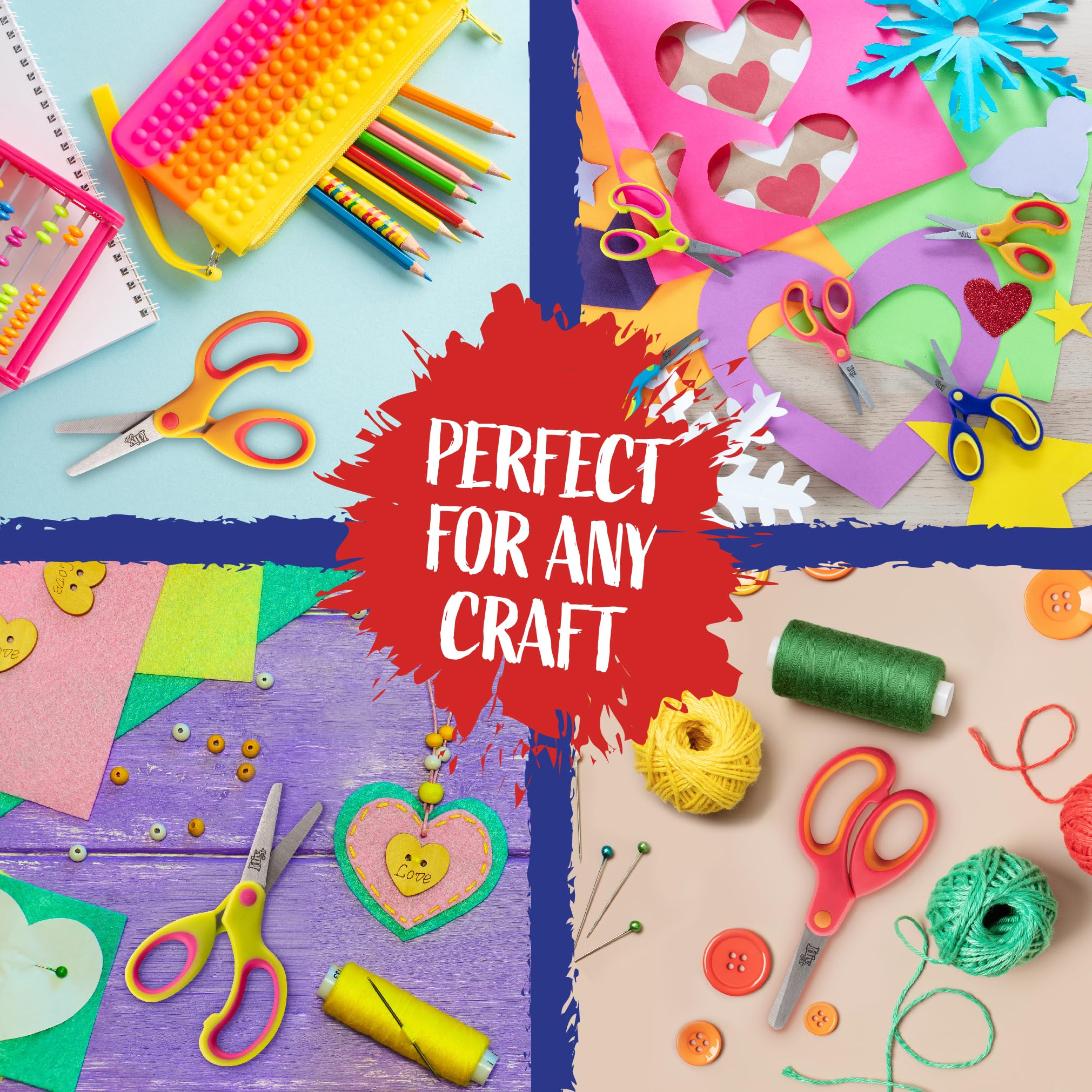 Idiy Lot de 25 paires de ciseaux pour enfants - 12,7 cm - Poignée souple - Pointe émoussée - Ciseaux de sécurité faciles à couper - Idéal pour les projets scolaires primaires, les fournitures d'art et