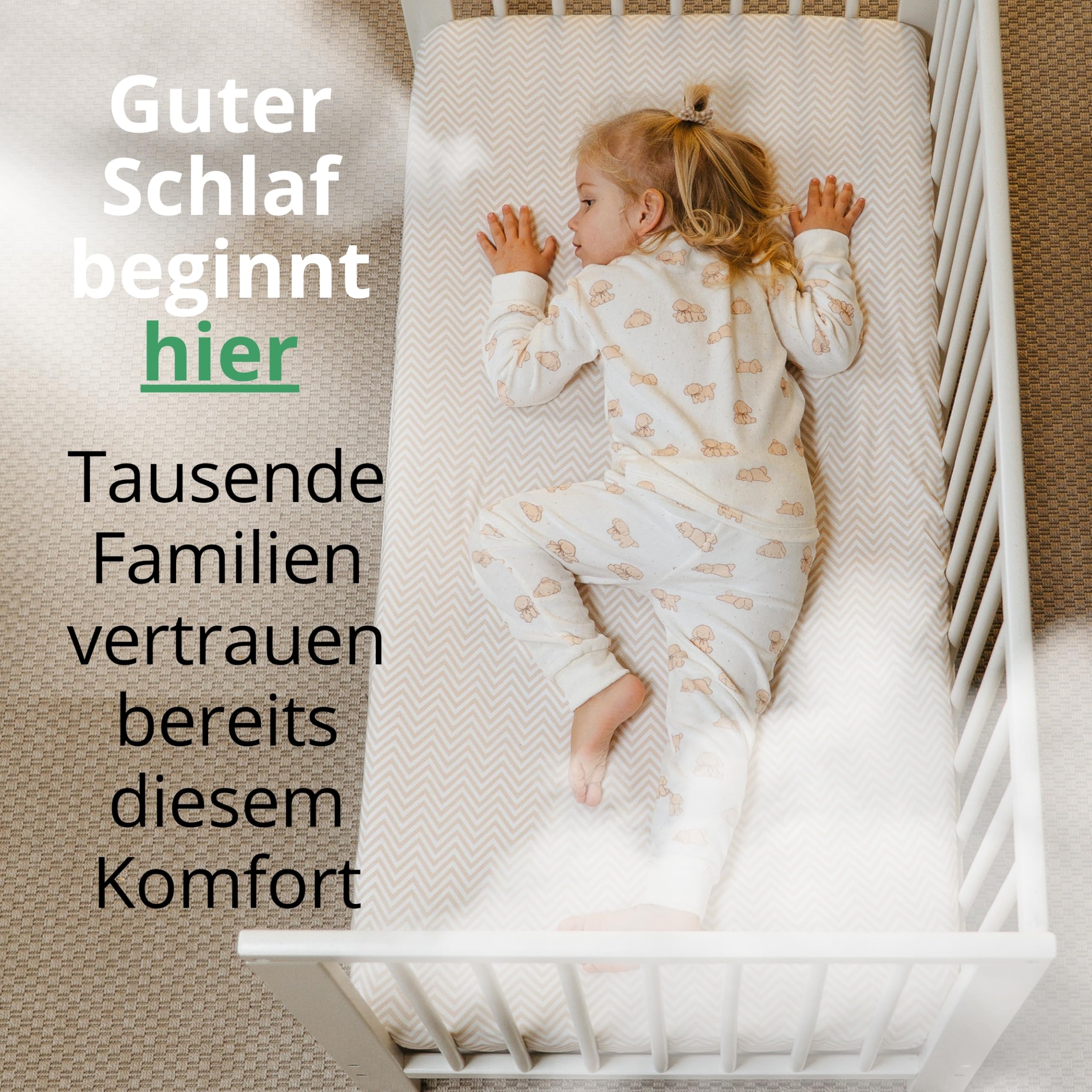 Spannbettlaken 70x160 Set für Kinderbett. 2 Spannbettlaken aus Baumwoll-Jersey + 1 Matratzenschoner Wasserdicht für Kinderbett. OekoTex Zertifikat. Beige-Muster 160x70