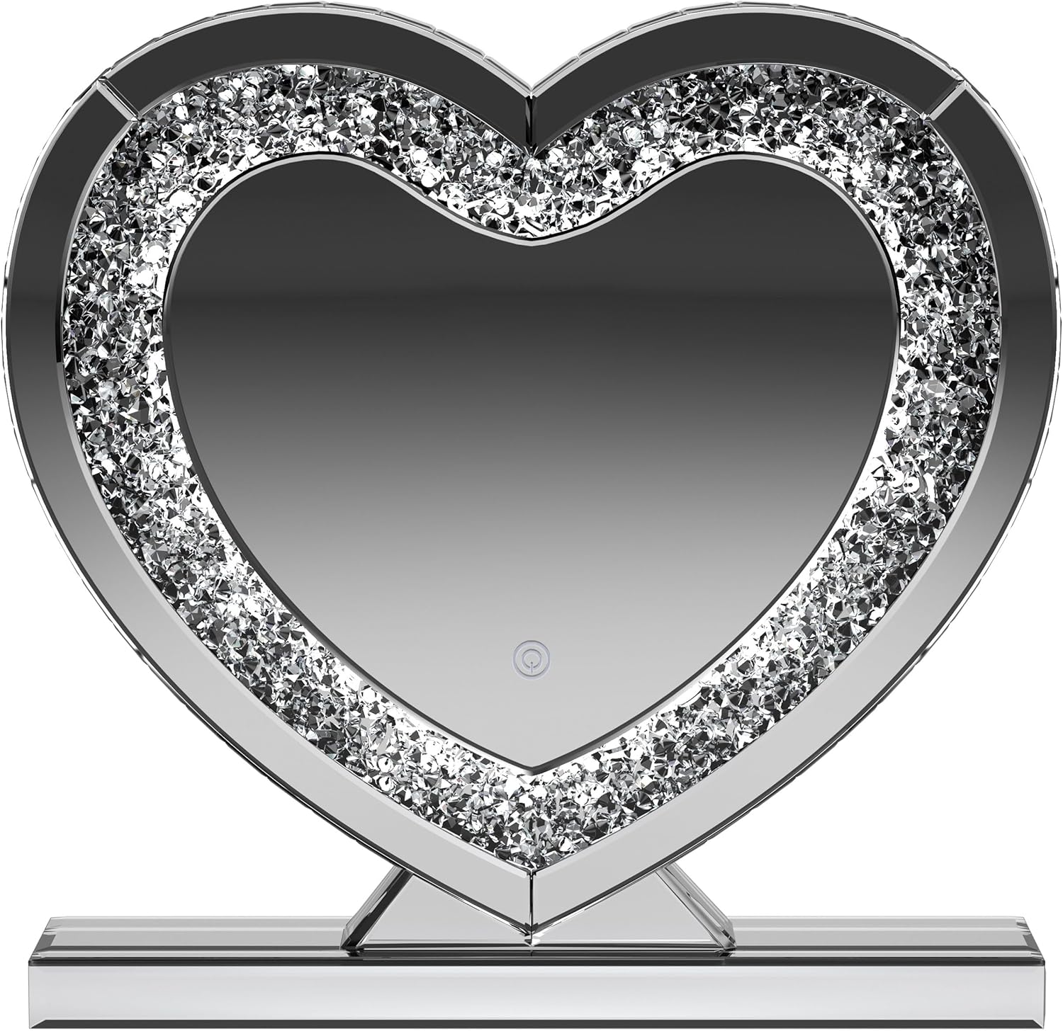 Coaster Home Furnishings - Euston - Wood - Heart Vanity Mirror with Built-in LED Light, Acrylic Crystal Inlay, Decorative Shape and Freestanding Base - Bedroom - Silver - 961528