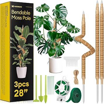 Maygrove 3-Pack 28 Bendable Moss Pole Monstera Plant Support for Climbing Indoors Plants, Coir Moss Poles Sticks DIY, Plant Support Stake for Potted Plants