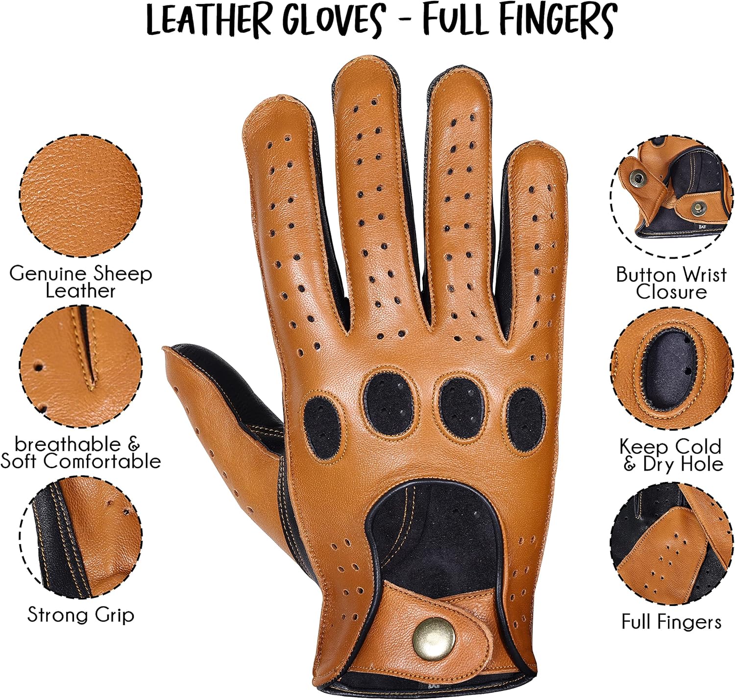 Genuine Leather Fashion Gloves, Motorcycle Knuckle Fit Gloves