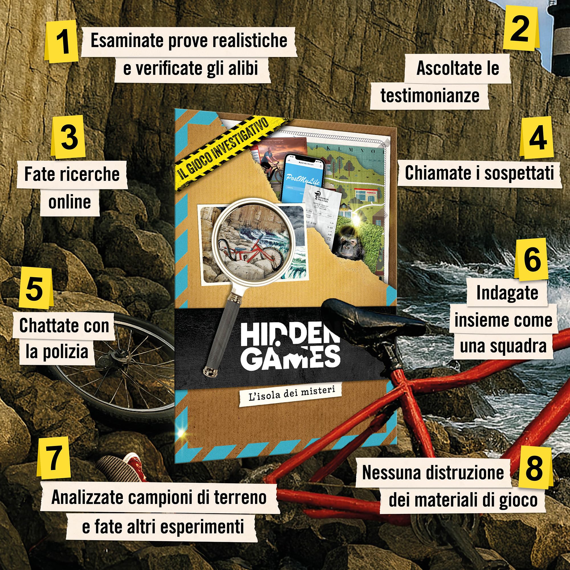 Hidden Games Luogo del Reato – L'isola dei misteri – Gioco investigativo, tipo Escape Room da tavolo, giochi nascosti, risolvi un caso, gioco detective, caso da risolvere