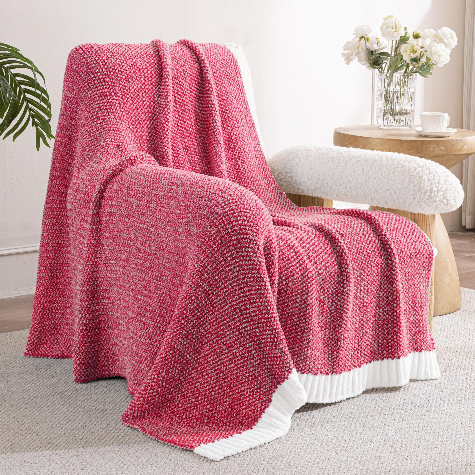 Exclusivo Mezcla Karierte Decke, Weiche Gestrickte Kuscheldecke, Kuschelige Karo Fleecedecke, Leichte Flauschige Decke für Sofa und Bett, 130x150 cm, Mischrot