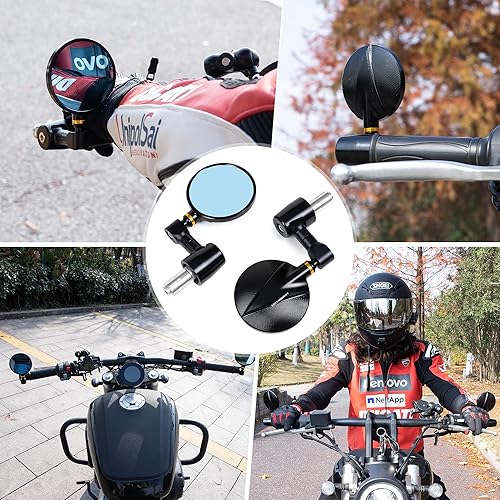 Miniatura 6 de Espejos de motocicleta para manillar, espejos de extremo de barra con corte CNC, espejos universales de motocicleta compatibles con la mayoría de
