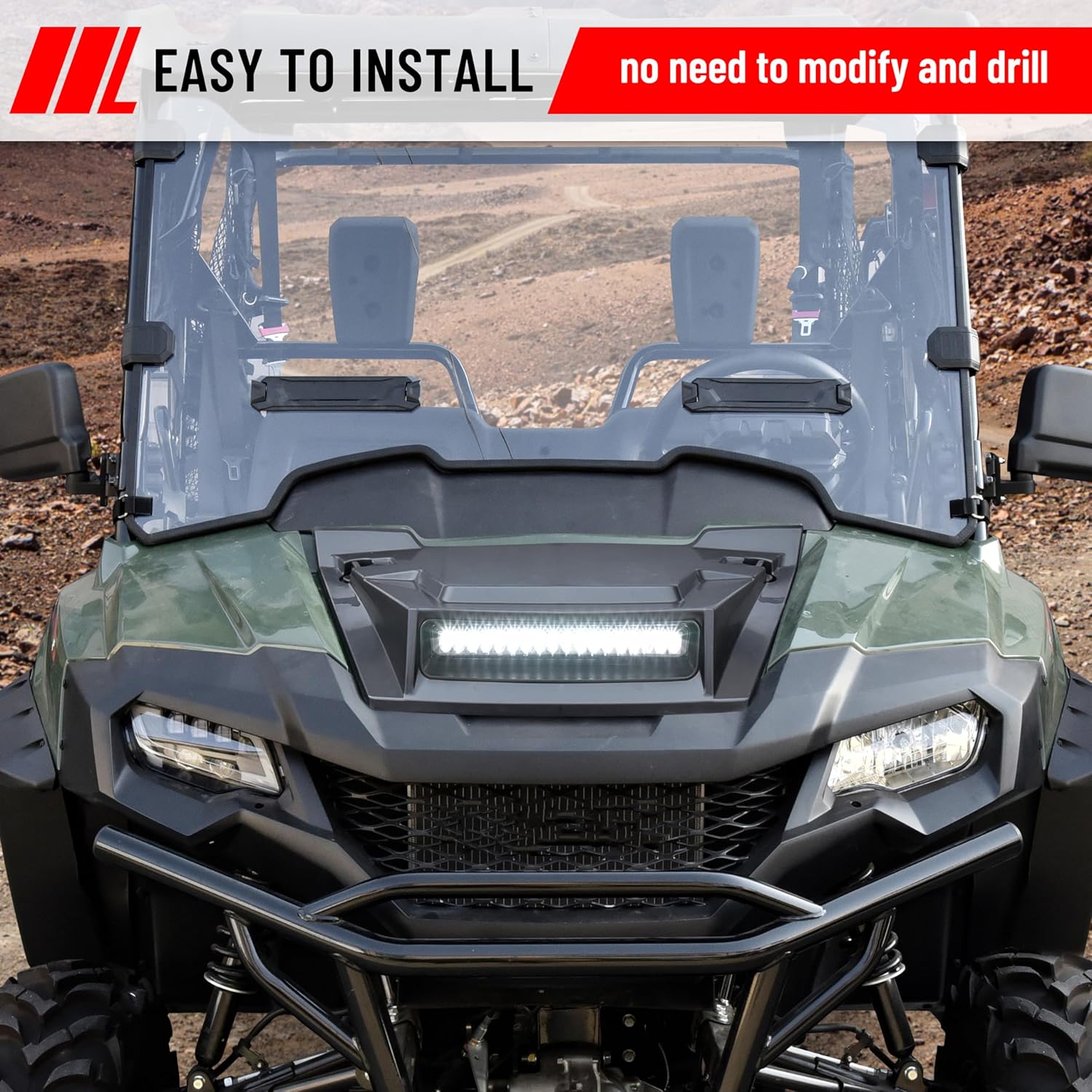 SAUTVS Sport Hood Scoop with LED Spotlight for Honda Pioneer 700 2P 4P 14-25, Sporty Hood Scoop with Auxiliary Light Kit Front Hood Cover with Lamp for Honda Pioneer 700-2 700-4 2014-2025 Accessories