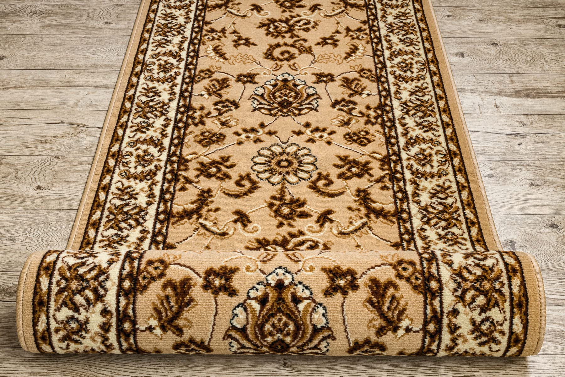 rugsx Tapis de Couloir BCF MORAD KLASYK pour la Cuisine, Le Hall, Le Couloir, l'entrée, Solide, Classique Beige 60x400 cm