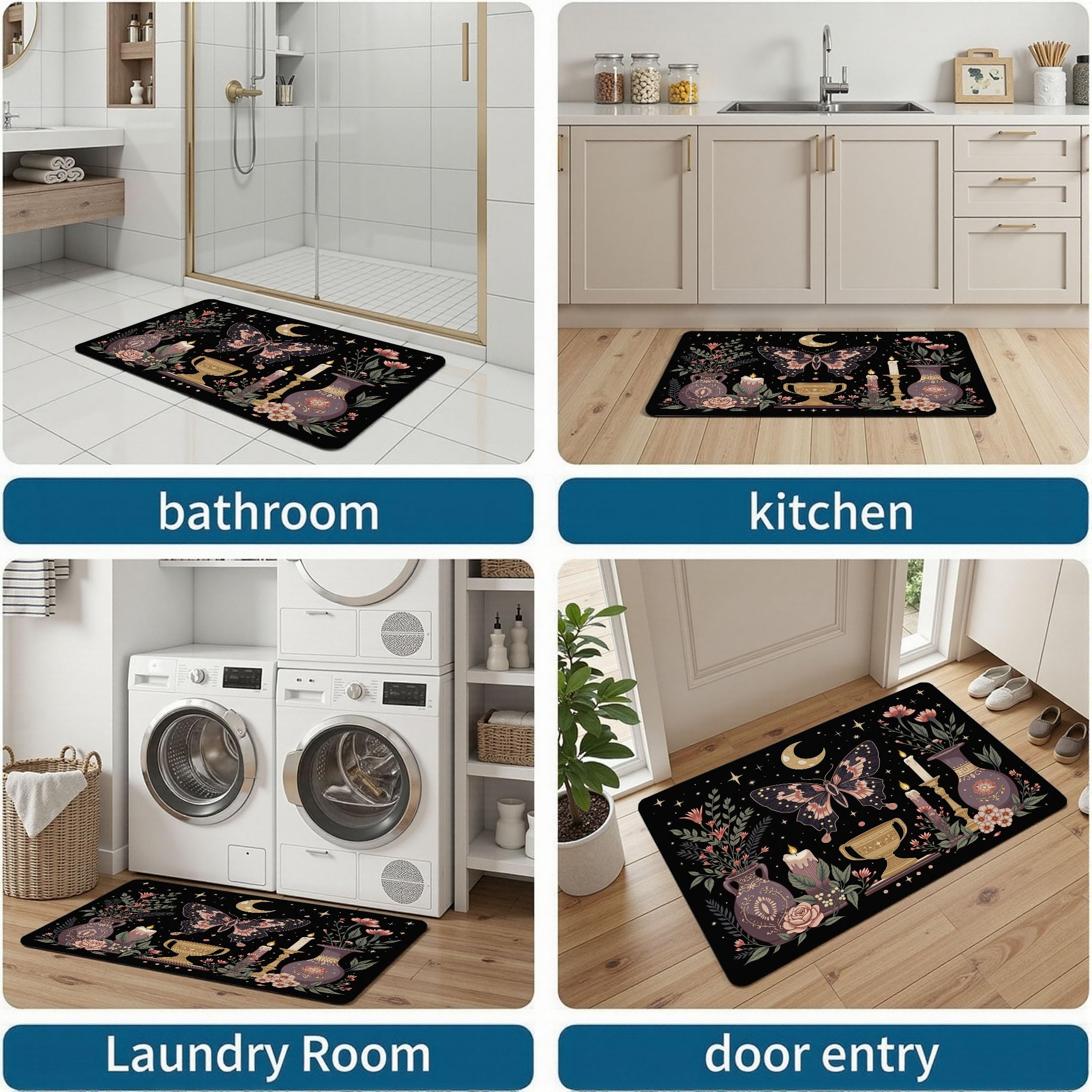Paillasson de intérieur Antidérapant, Tapis de Thème Espace Cosmos, Tapis Salle de Bain Flanelle Douce, Absorbant l'eau, pour Cuisine (Dessin Animé Étoile Planète, 80x120cm