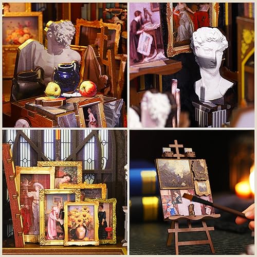 Miniatura 51 de ISSEVE Kit de rincón de libros para bricolaje, rompecabezas de madera 3D, kit de casa en miniatura para decoración de estantería, soporte mágico