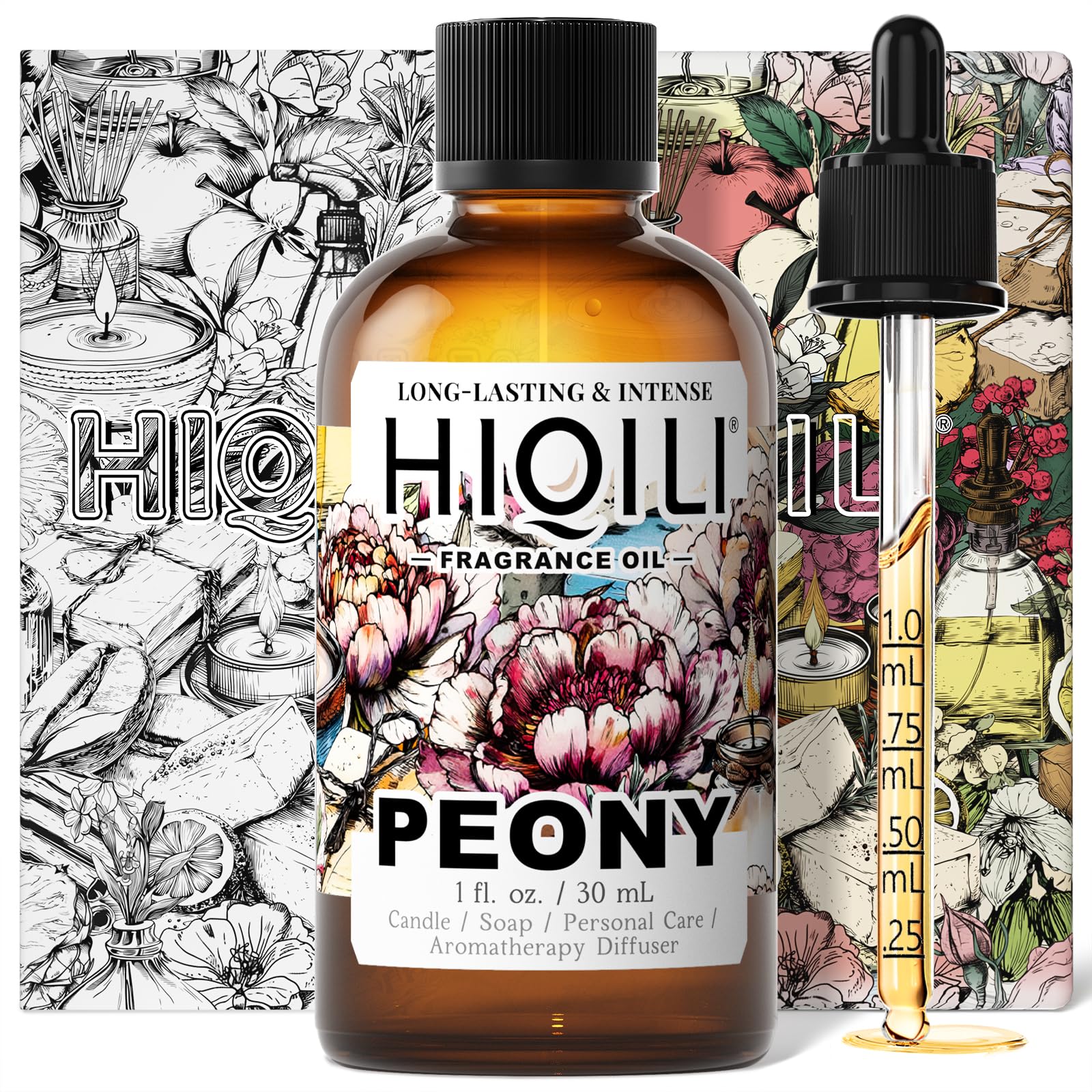 HIQILI Peony Fragrance Oil for Home Diffuser, Idea for Making Candle, Women's Perfume, Car Air Freshener, Skin & Body Care - 1 Fl Oz