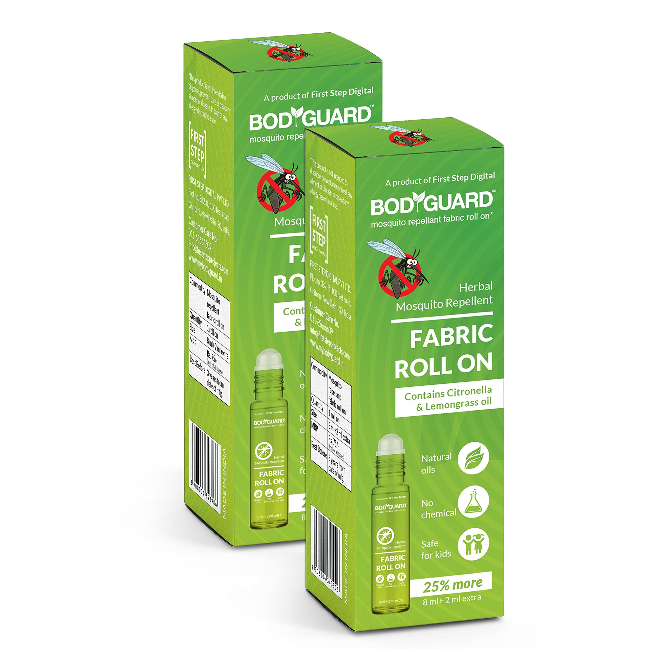 BodyGuard Fabric Roll On for Mosquito Repellent - 20 ml (2 Pack - 10 ml Each)