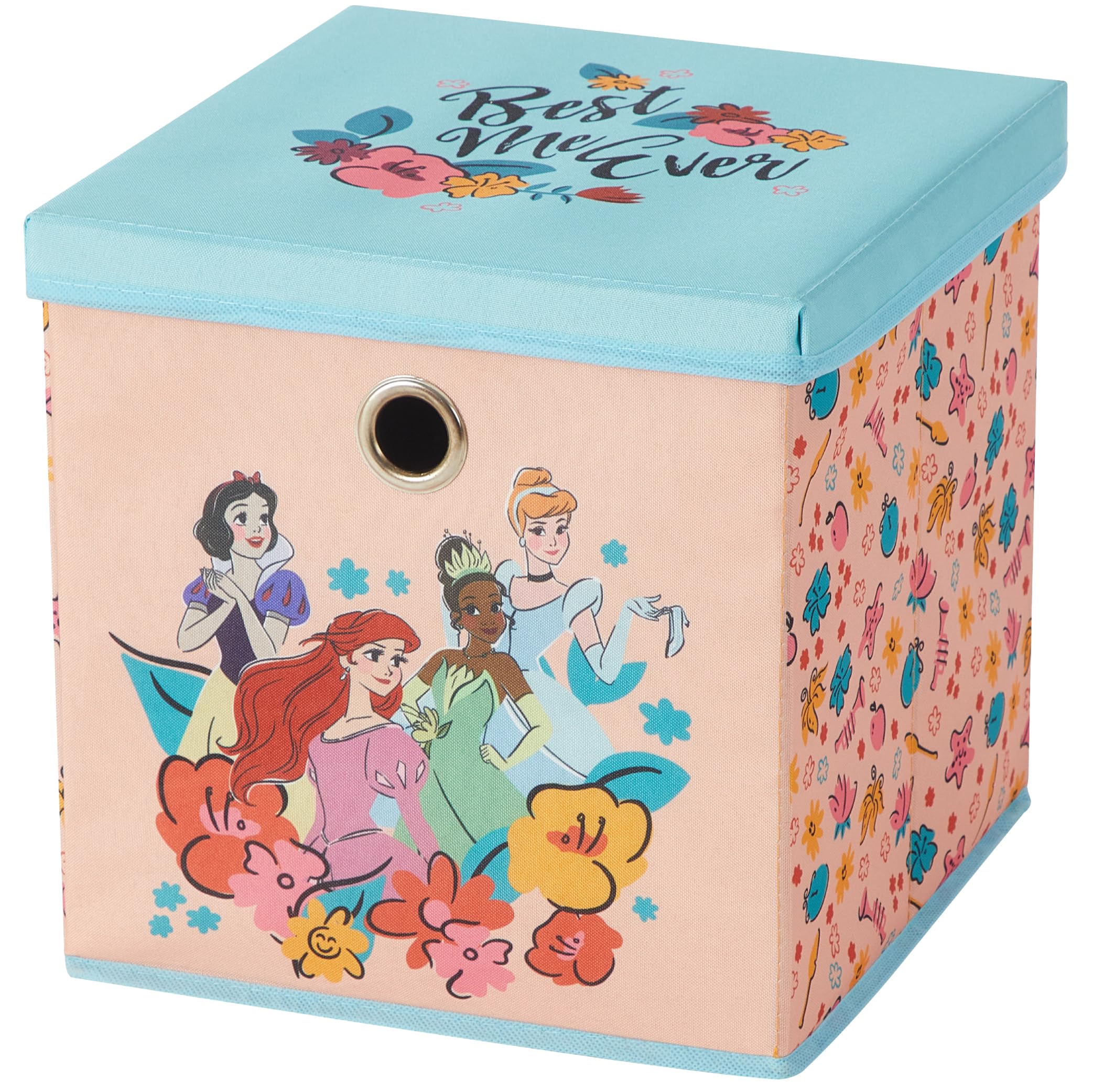 Idea Nuova Disney Princess Collapsible Fabric Storage Cube,10” Organizer Bin with Lid for Bedroom, Playroom, and Closet