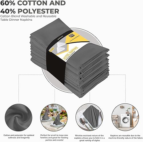 Vista 3 de Utopia Kitchen - Servilletas de tela color gris acero, 12 unidades, 18 x 18 pulgadas, mezcla de algodón, lavables y reutilizables, para hotel
