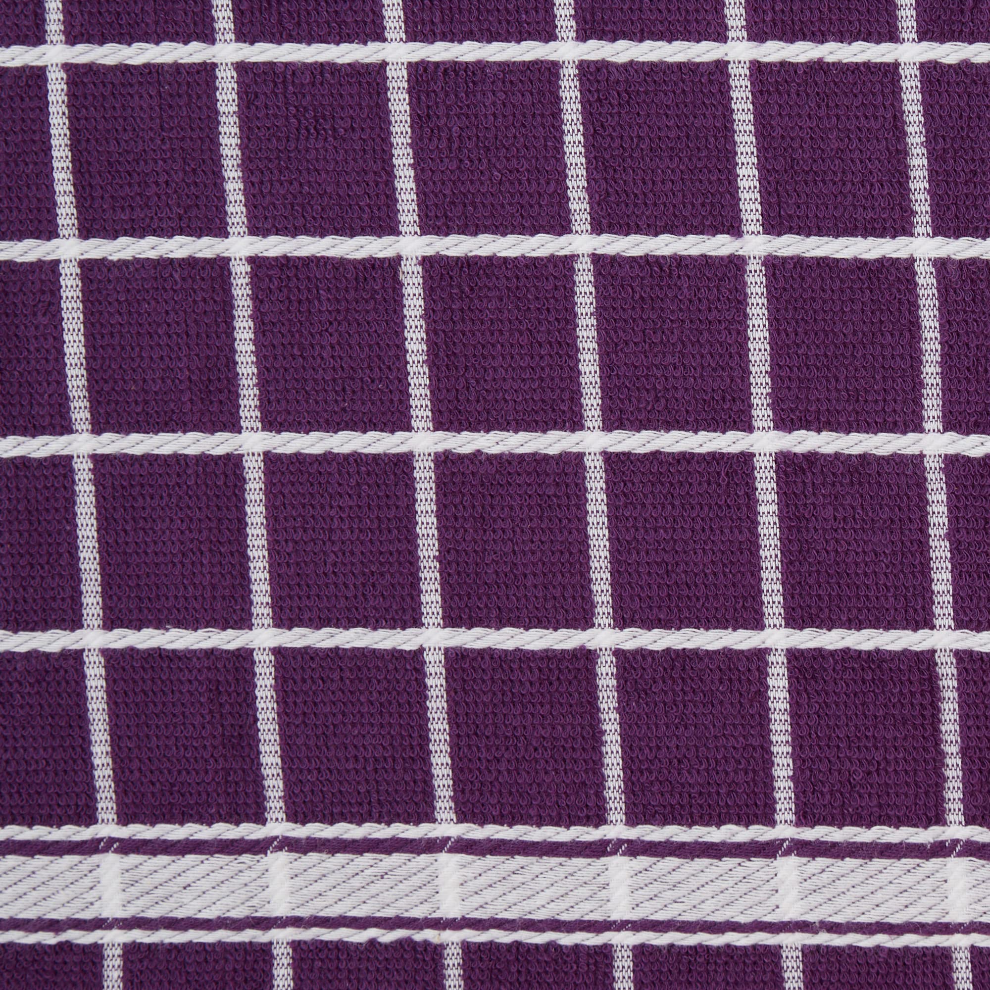 DII Cotton Terry Windowpane Dish Towels, 16 x 26" Set of 4, Machine Washable and Ultra Absorbent Kitchen Bar Towels-Eggplant Check 3