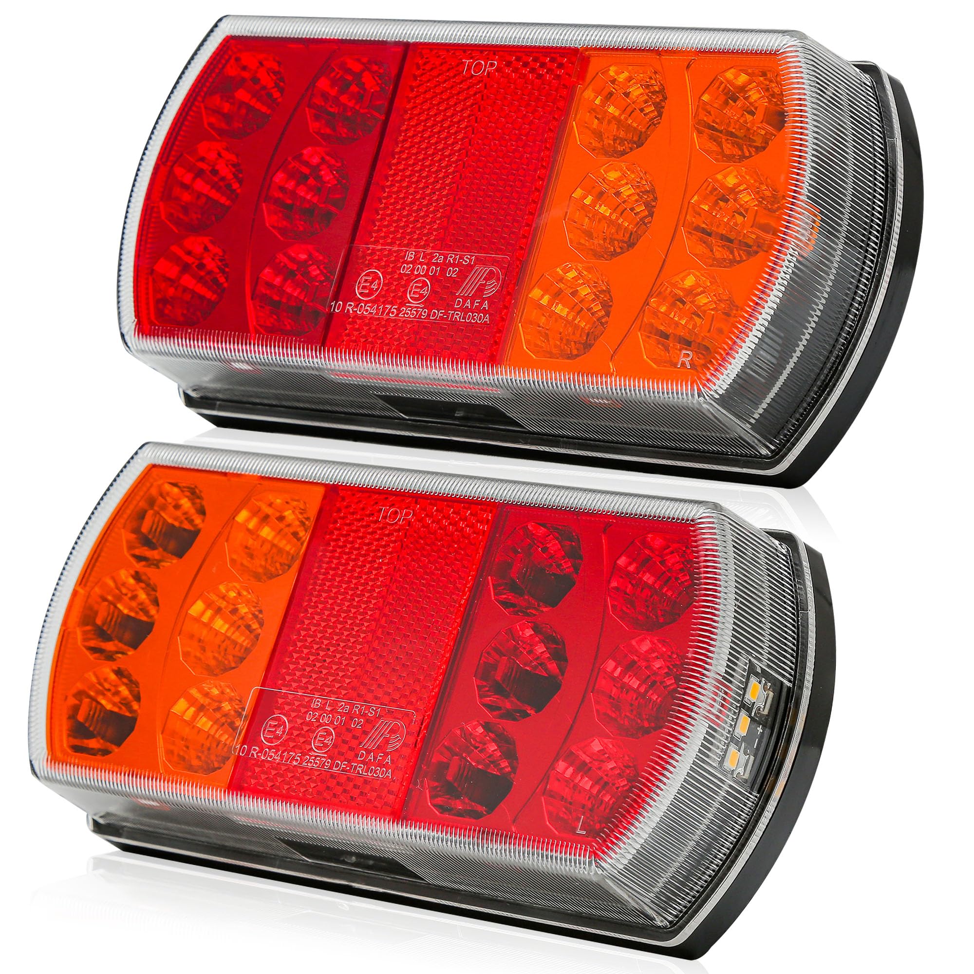 Fanali Rimorchio Led Set 12V 24V, IP67 Impermeabile Fanale Posteriore Rimorchio 4 Funzioni con Luci Targa & Riflettore per Rimorchio, Camion, Camper, Furgone, Omologati ECE