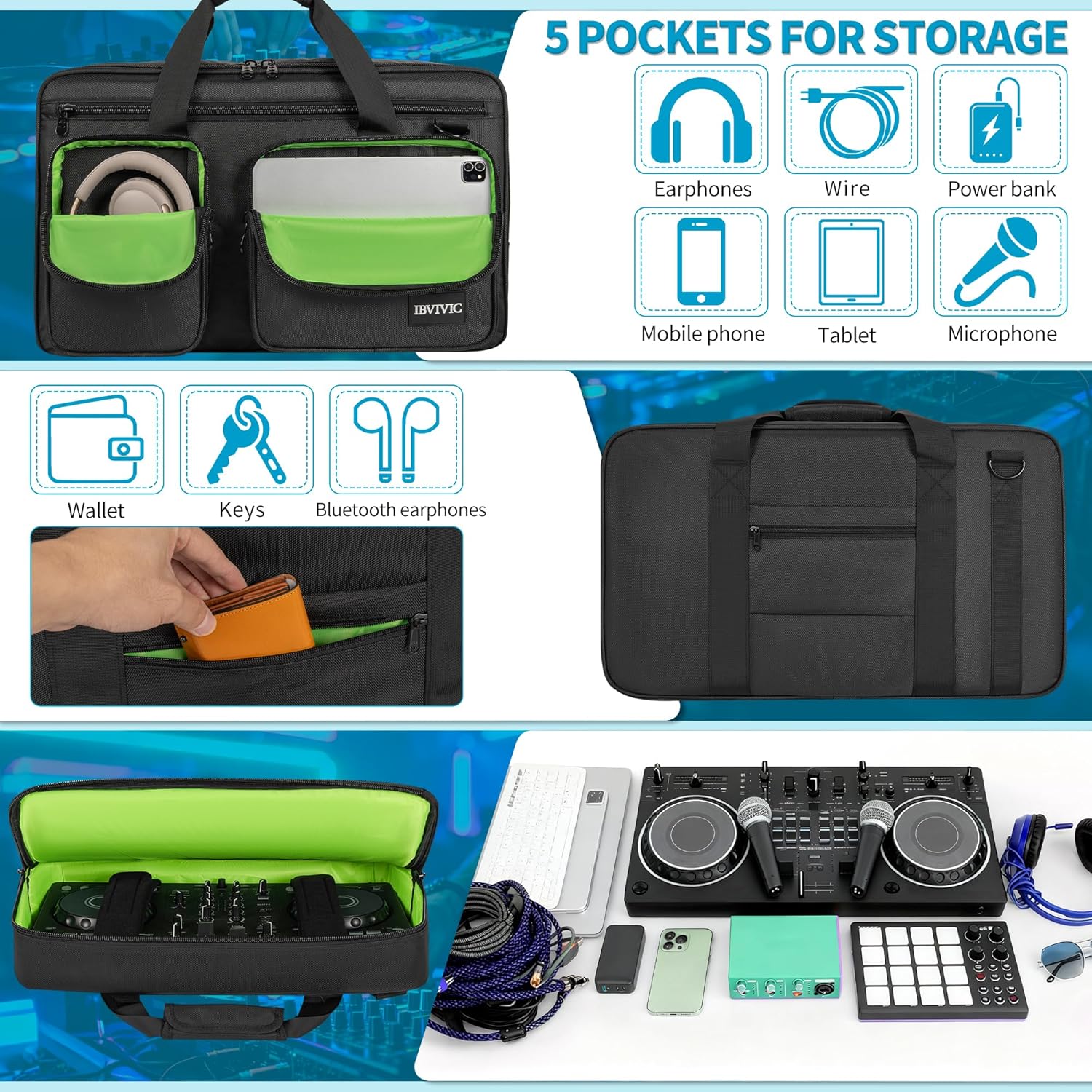 IBVIVIC DJ Controller Case Bag Fits for DDJ-FLX4, DDJ SB3, DDJ SB2, DDJ 400, DDJ RB Padded DJ Travel Carrying Bag DJ Mixer Case