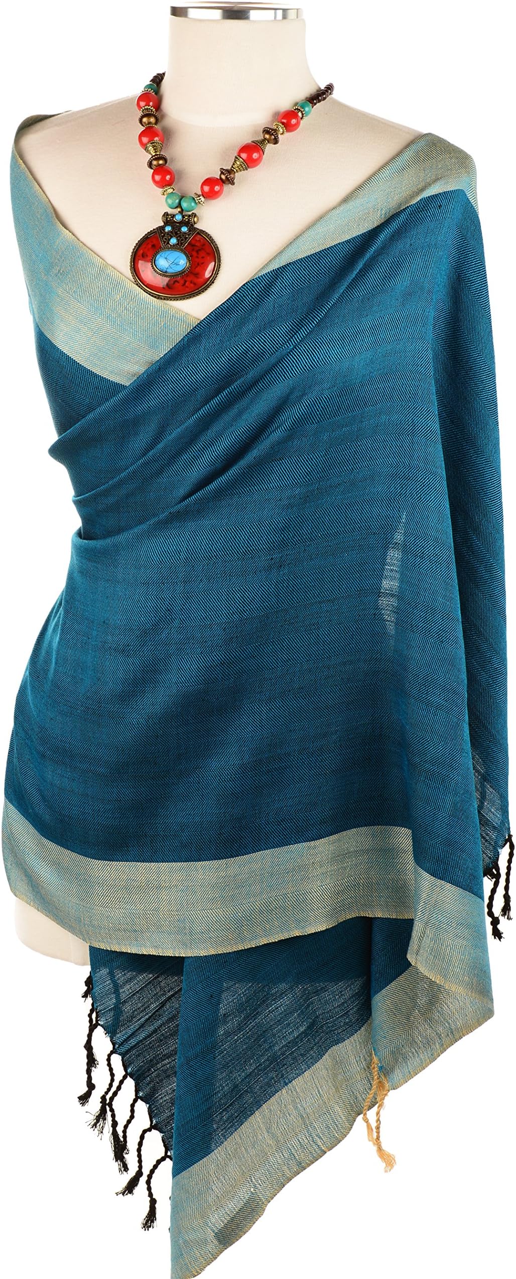 Hand Aritstry 100% Natural Silk Handwoven Scarf in Solid Colors w/Border - An Elegant & Luxury Gift Item