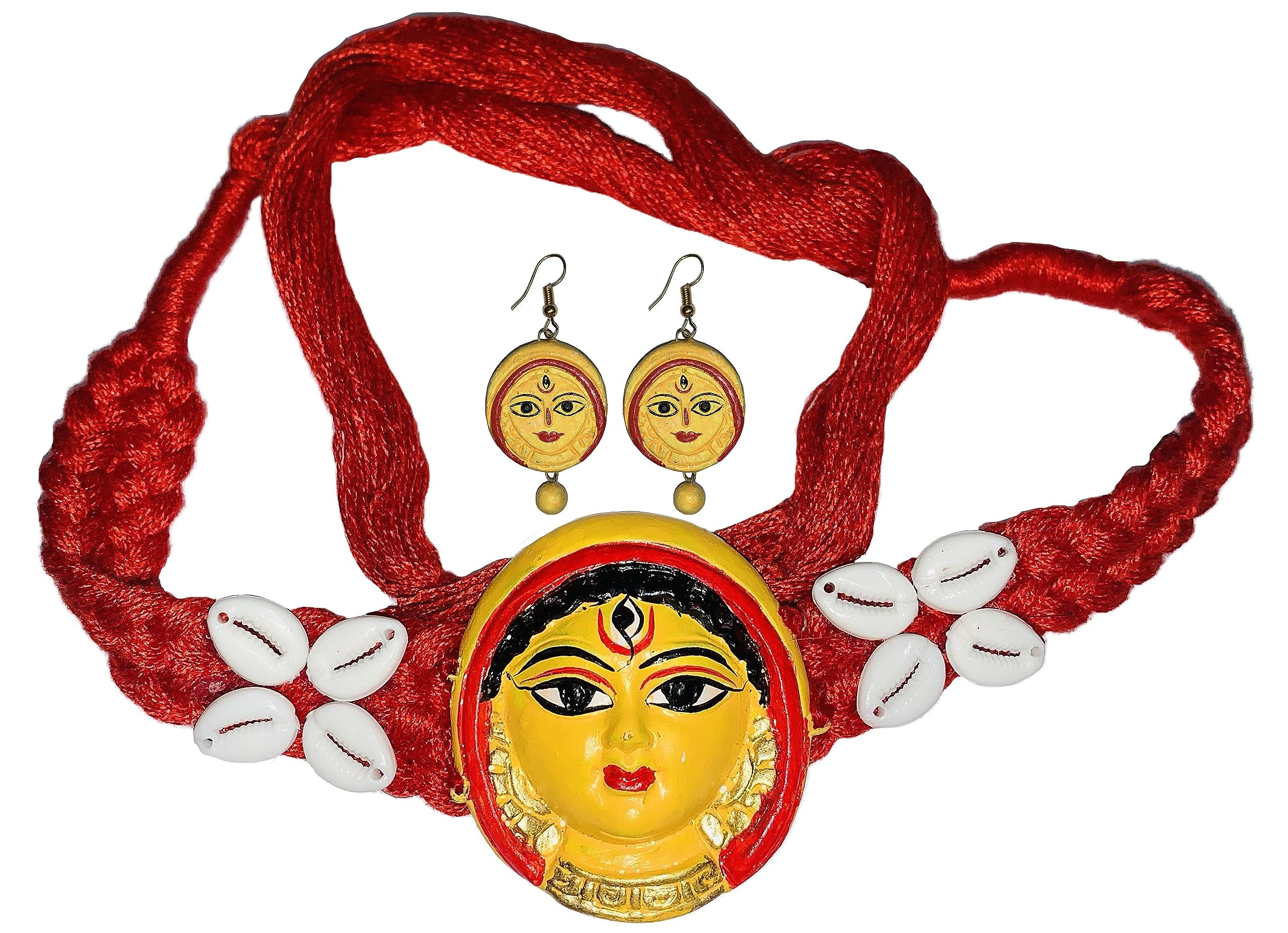 SharanyaD Terracotta Handmade Jewellery Set with necklace and earring, Womens Contemporary Terracotta Necklace - Maa Durga Chocker (Red) (B0CGC29TPS) Amazon Price History, Amazon Price Tracker