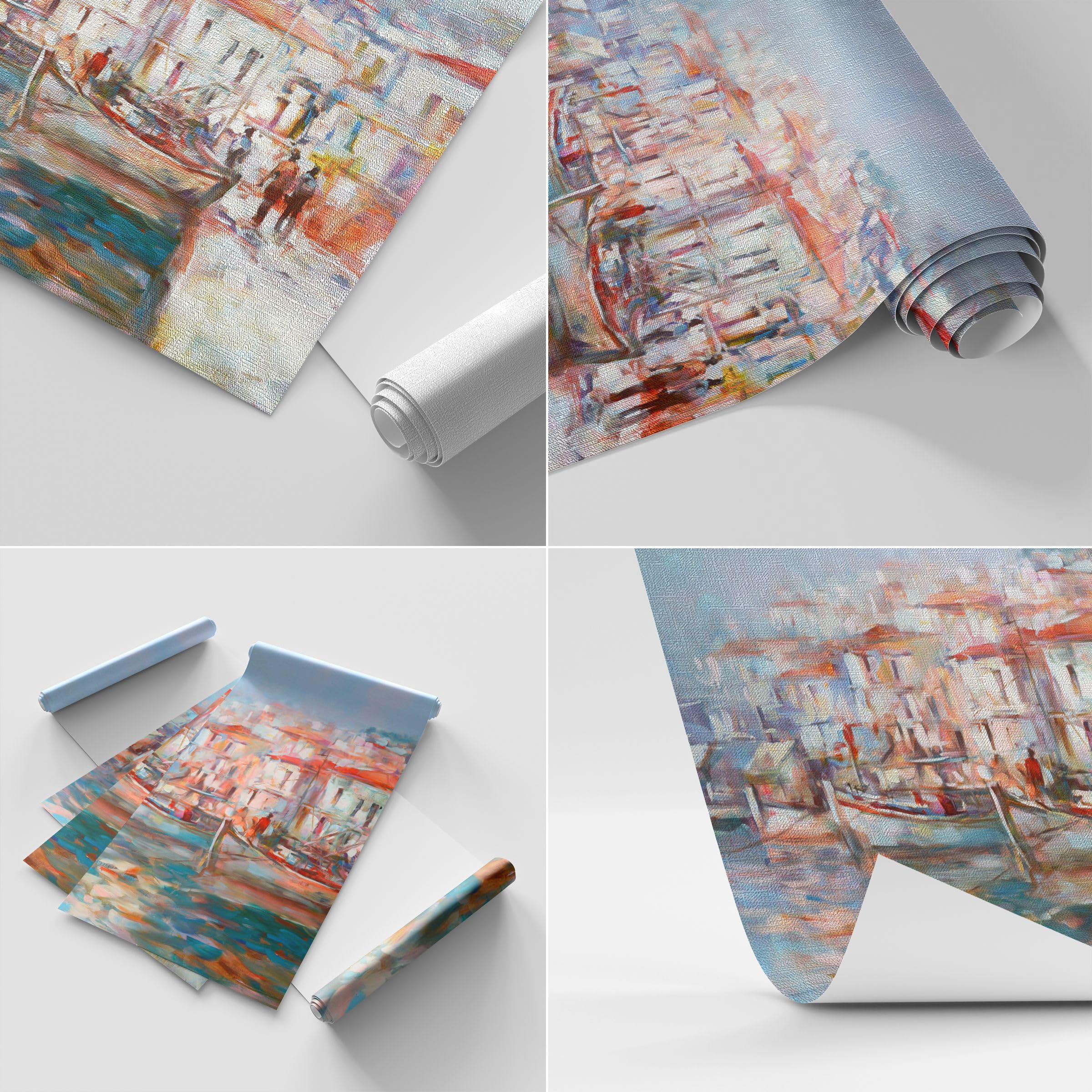 Carta da Parati Vinile in TNT 150x105 cm Architettura Paesaggi - 4852 - WF3 | Isola Barche Porta Premium Canvas Fotomurale Moderno Decorazione da Parete Murale da Parete Per Soggiorno ARTTOR