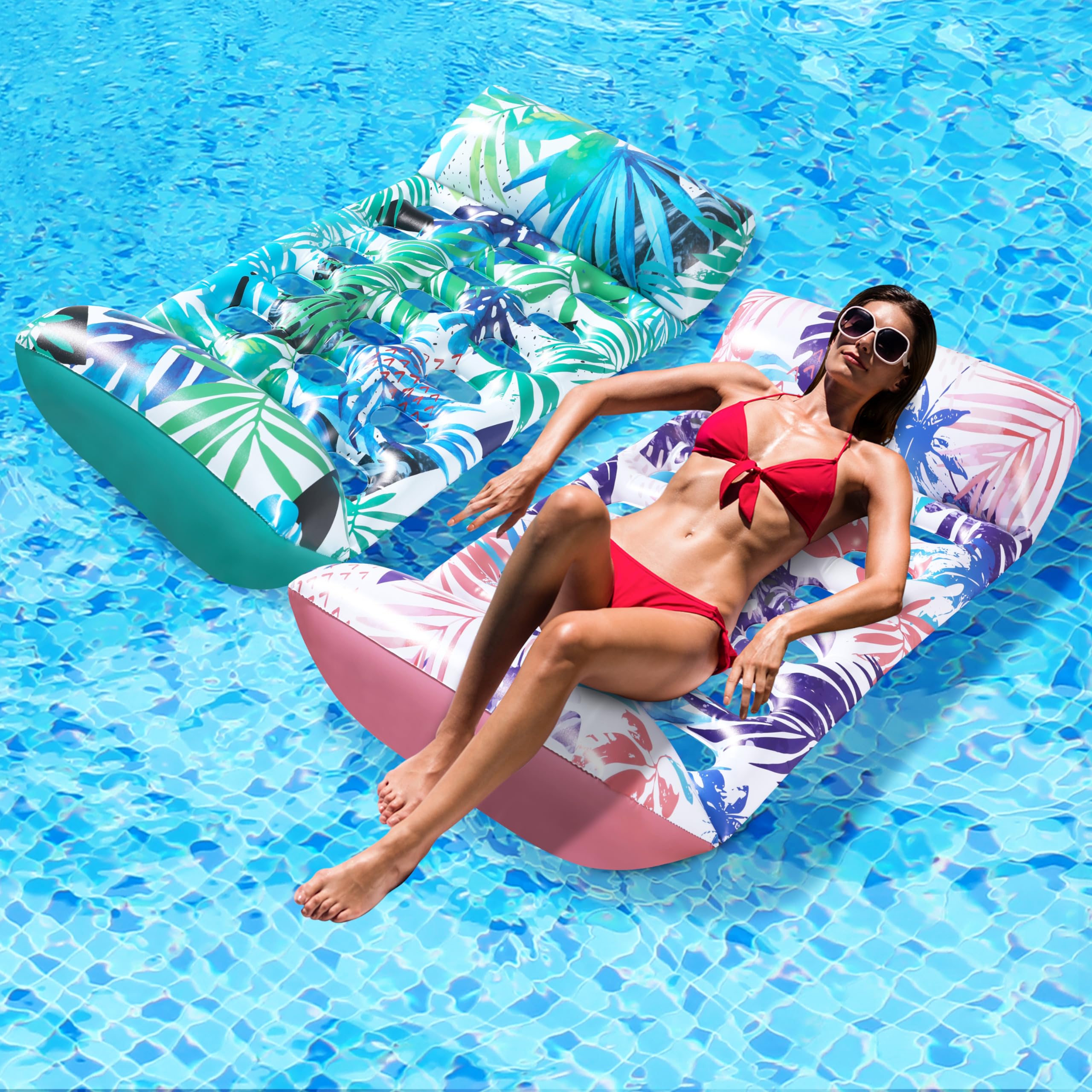 Pool Float 2-Pack Hammocks 4-in-1 Inflatable Lounge Chairs For