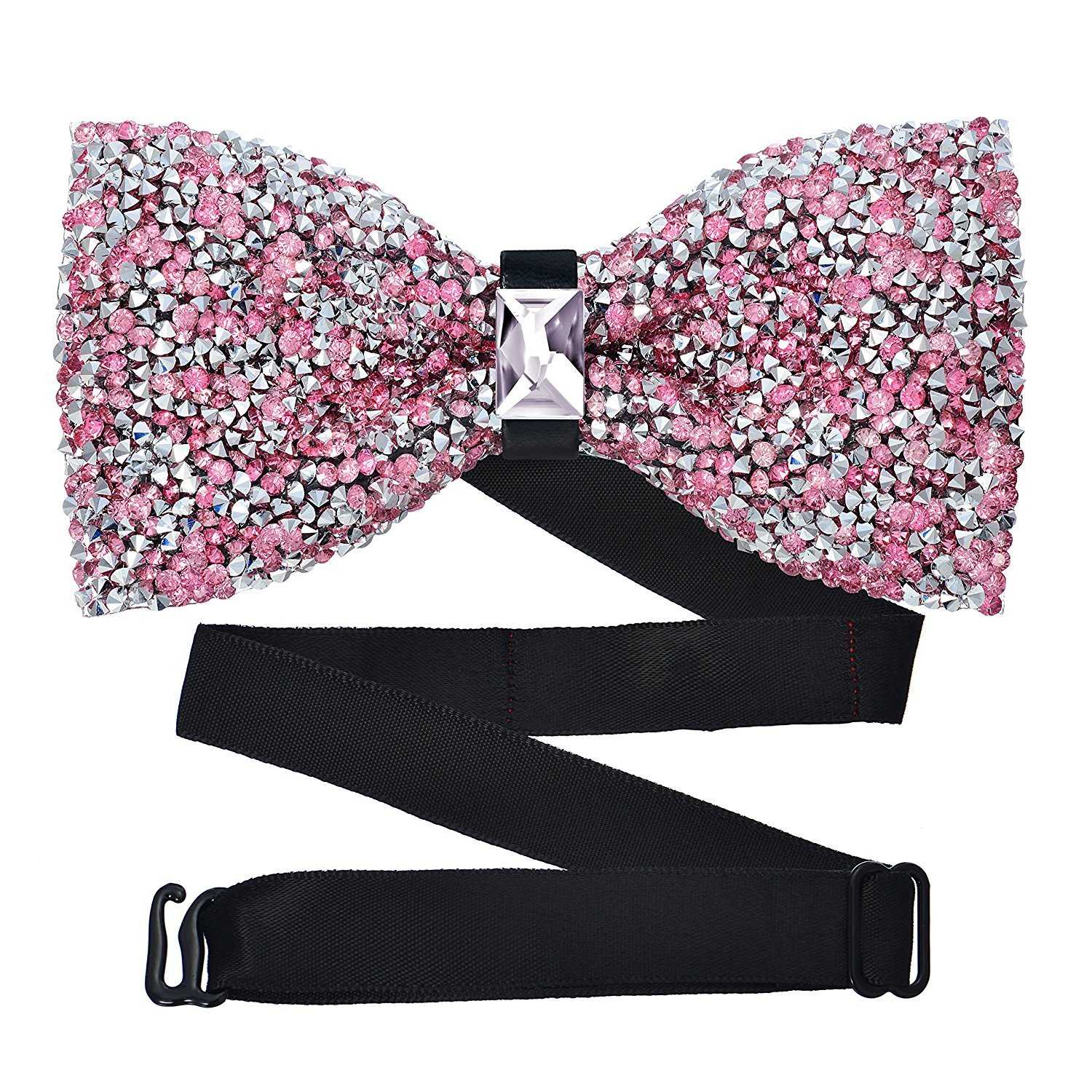 Oliver George Rhinestone Bow Ties for Men -Pre Tied Sequin Bowties Men with Adjustable Length, Jewel Bow Tie Pink