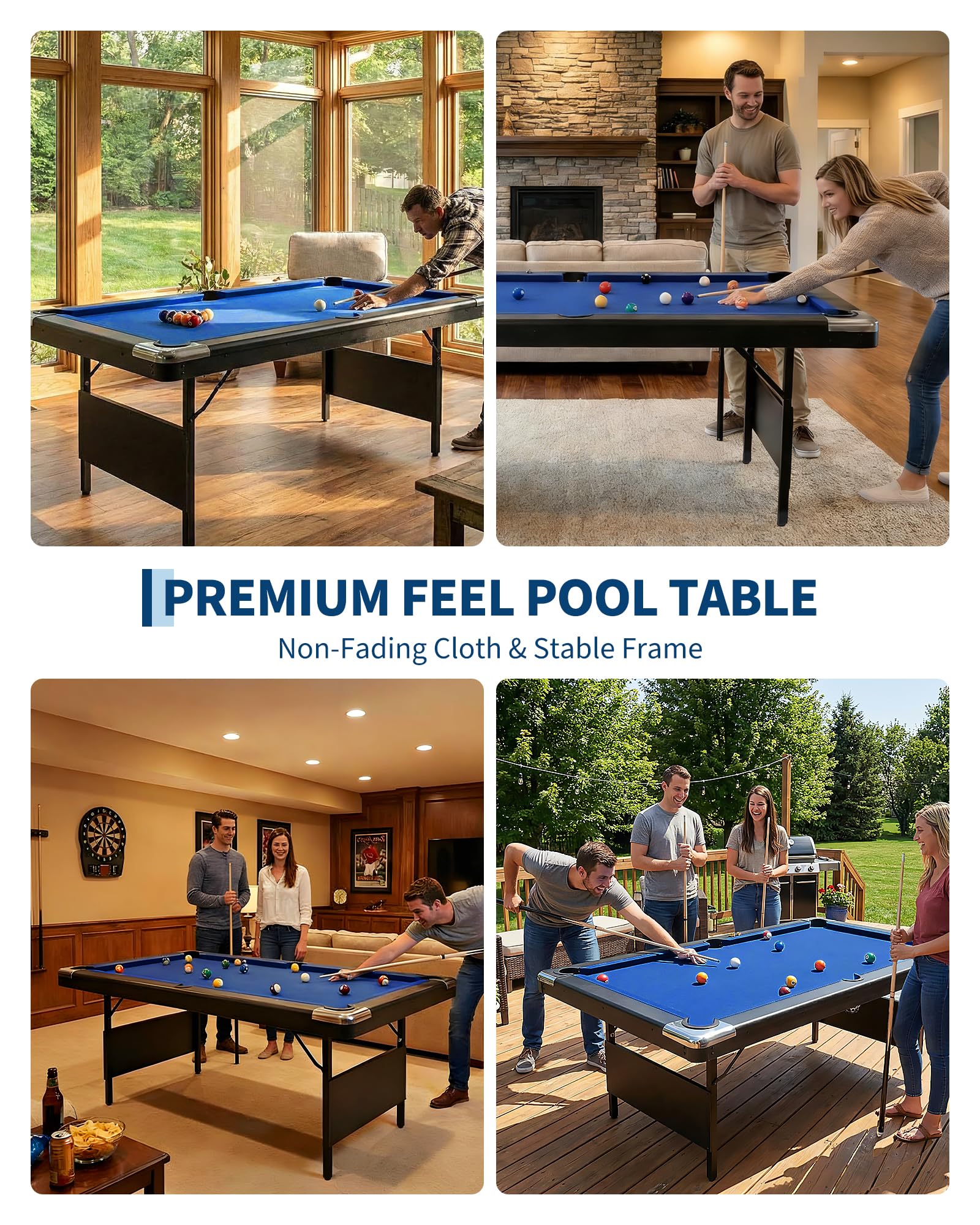 Garvee 6 FT Pool Table for Home, Compact Billiard Table Set with Cues, Balls, Triangle, Brush and Chalk, Folding Pool Tables for Family Game Room — view 6