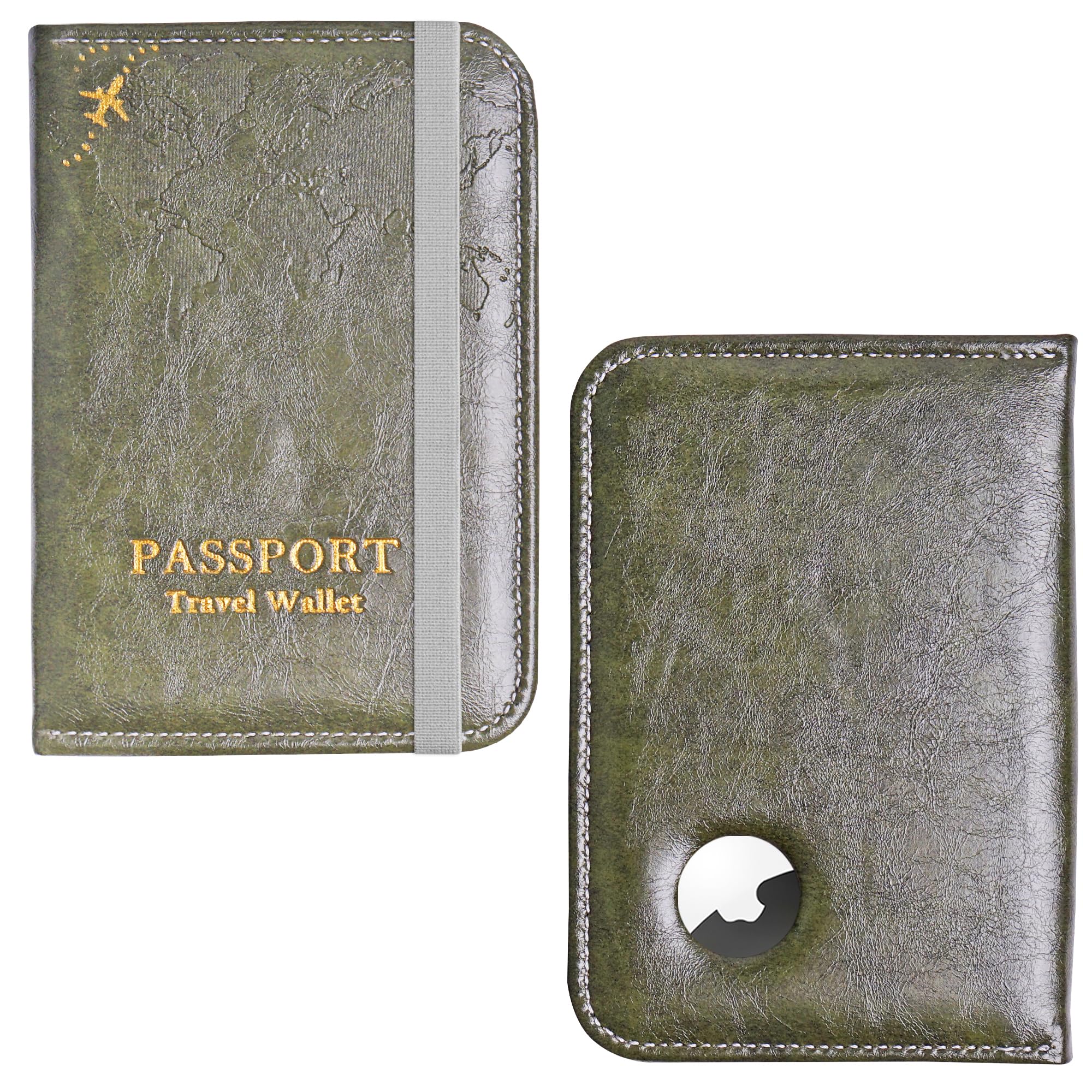QIELIZI Passport Holder with Airtag Slot, Airtag Passport Wallet for Men Women, Slim Leather Passport Holder Case Family for Travel Anti-Lost(1-Green)
